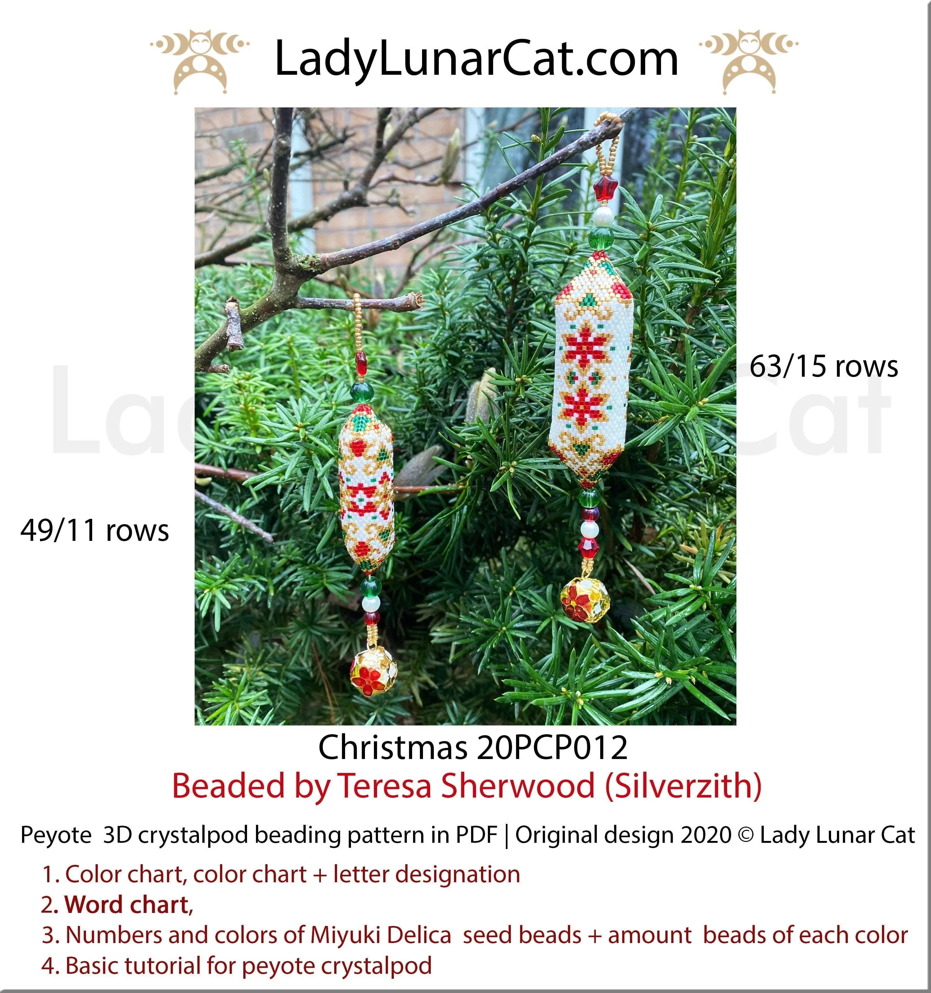 Christmas snowflakes peyote crystalpod - 2 sizes 4 colorways any petals PDF LadyLunarCat