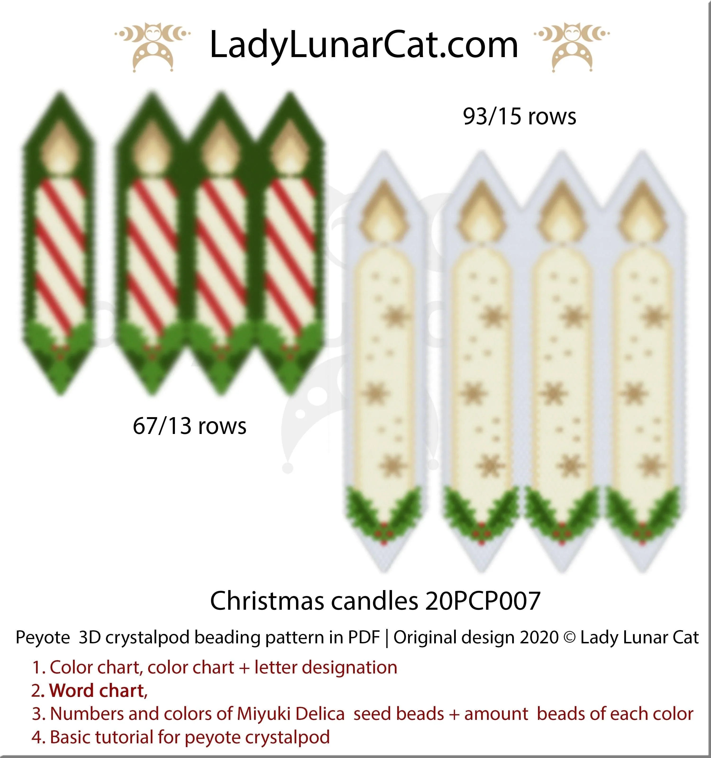 Christmas Candles beaded crystalpod small - 65 beads 13 rows warm candle tones LadyLunarCat