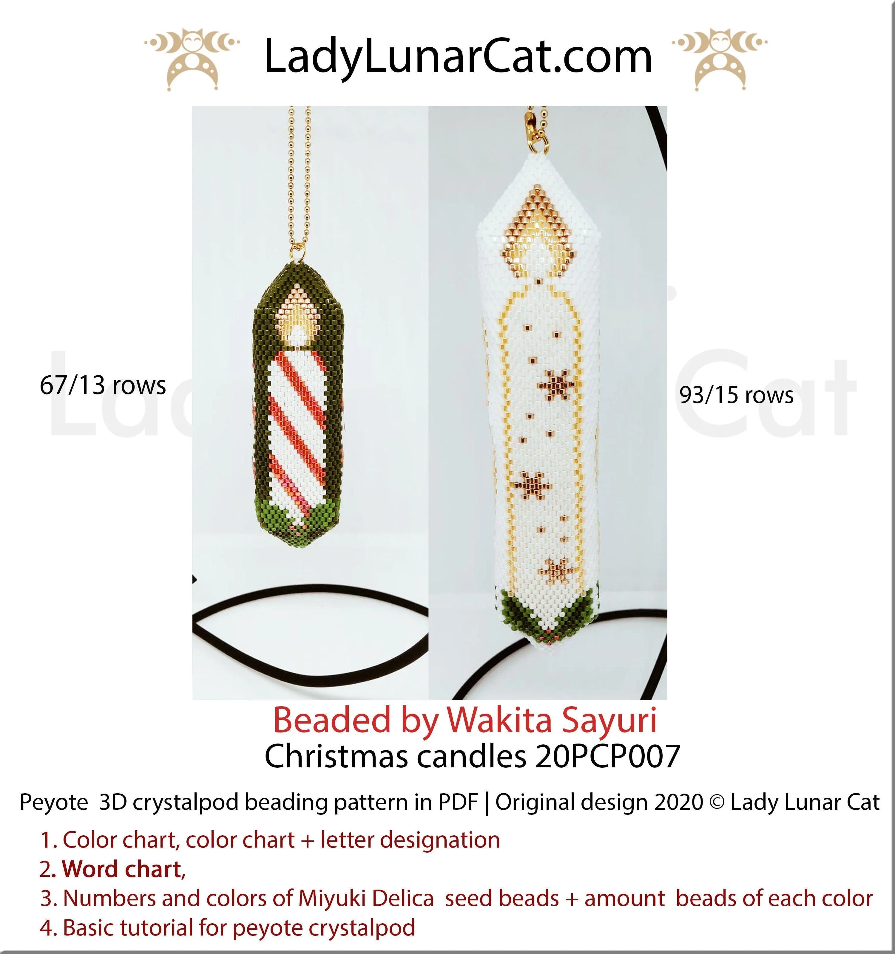 Christmas Candles peyote crystalpod - 2 sizes 6+7 colors vintage Christmas PDF LadyLunarCat