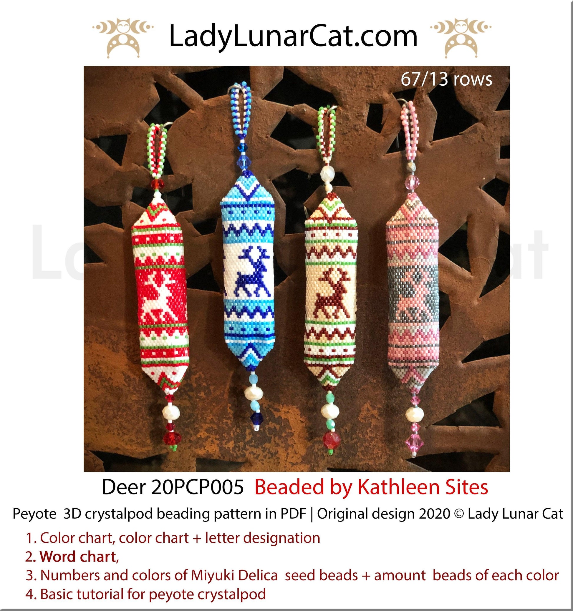 3d peyote pod pattern or crystalpod pattern for beading Deer 20PCP005 LadyLunarCat