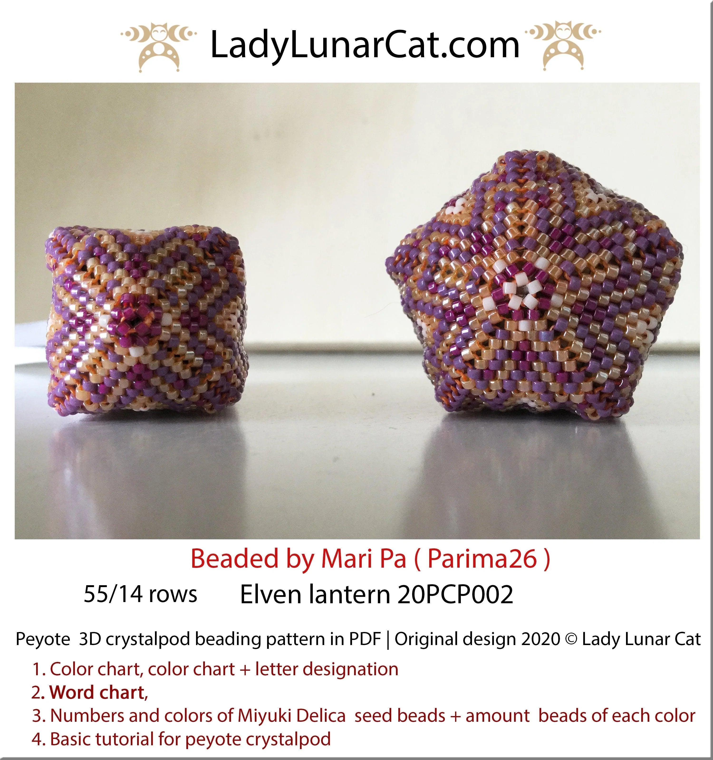 Elven lantern crystalpod pattern PDF by Lady Lunar Cat — fantasy peyote 20PCP002