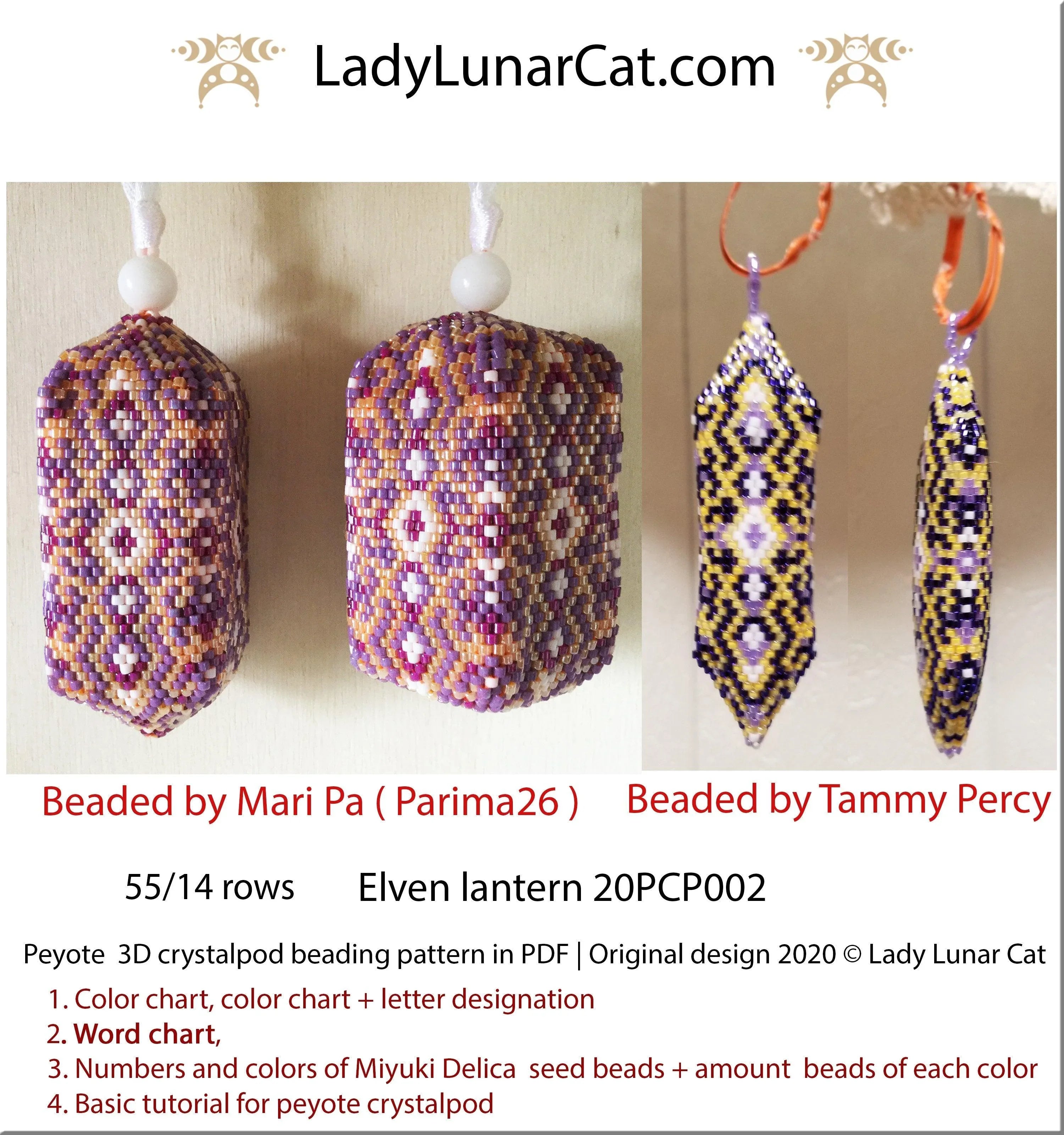 Fantasy elven lantern peyote crystalpod — 4 colors, any petals, Miyuki Delica 11/0