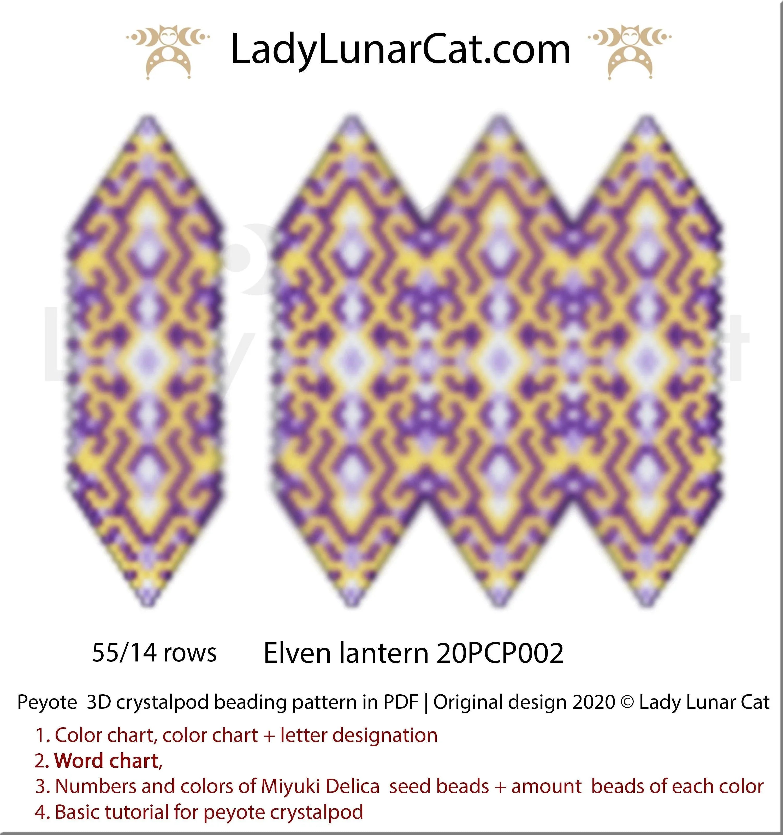 Peyote crystalpod elven lantern — 55-bead pod, 14 rows, any petals, instant download