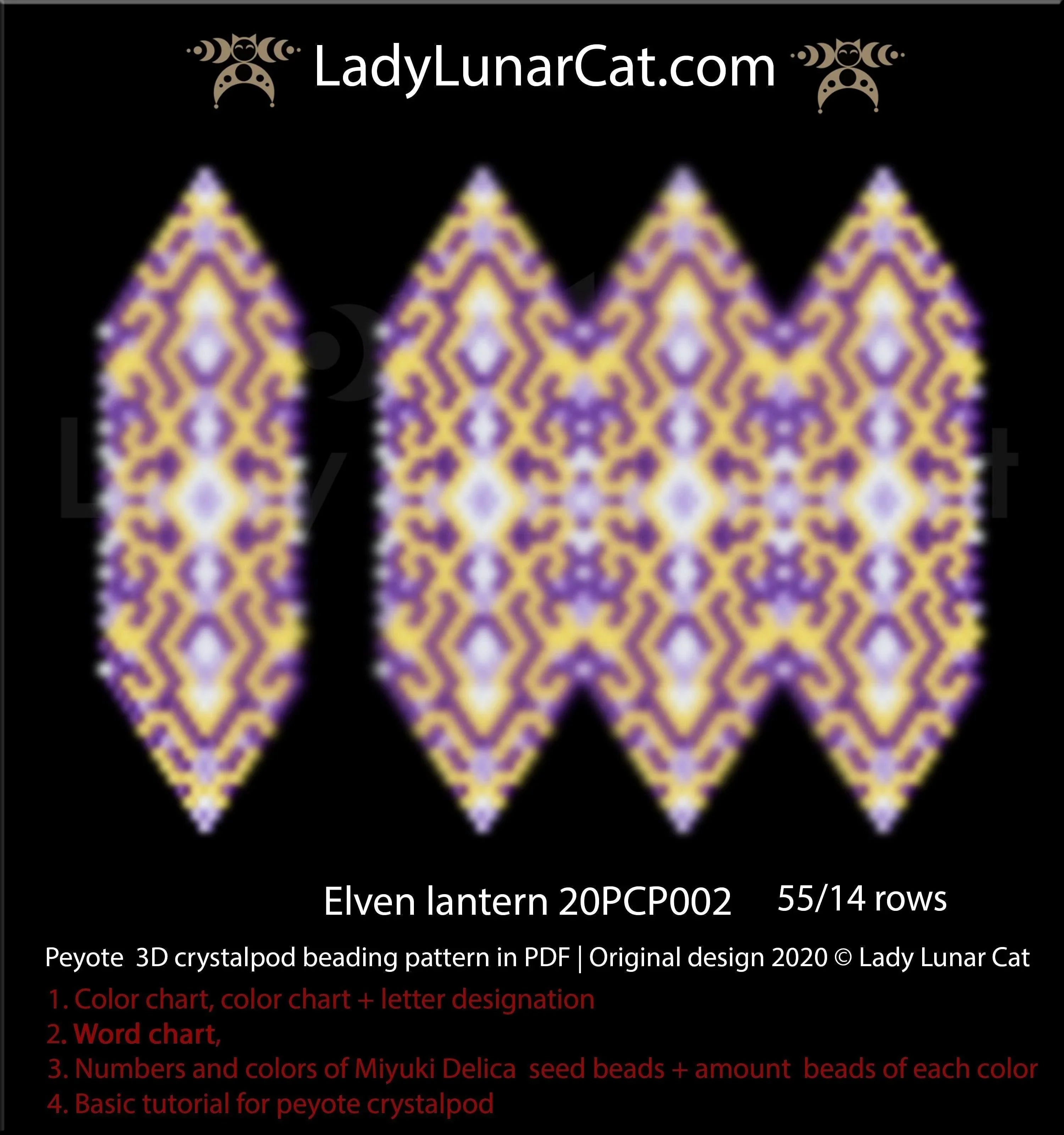 Beaded elven lantern fantasy crystalpod pendant — peyote tutorial PDF for all levels
