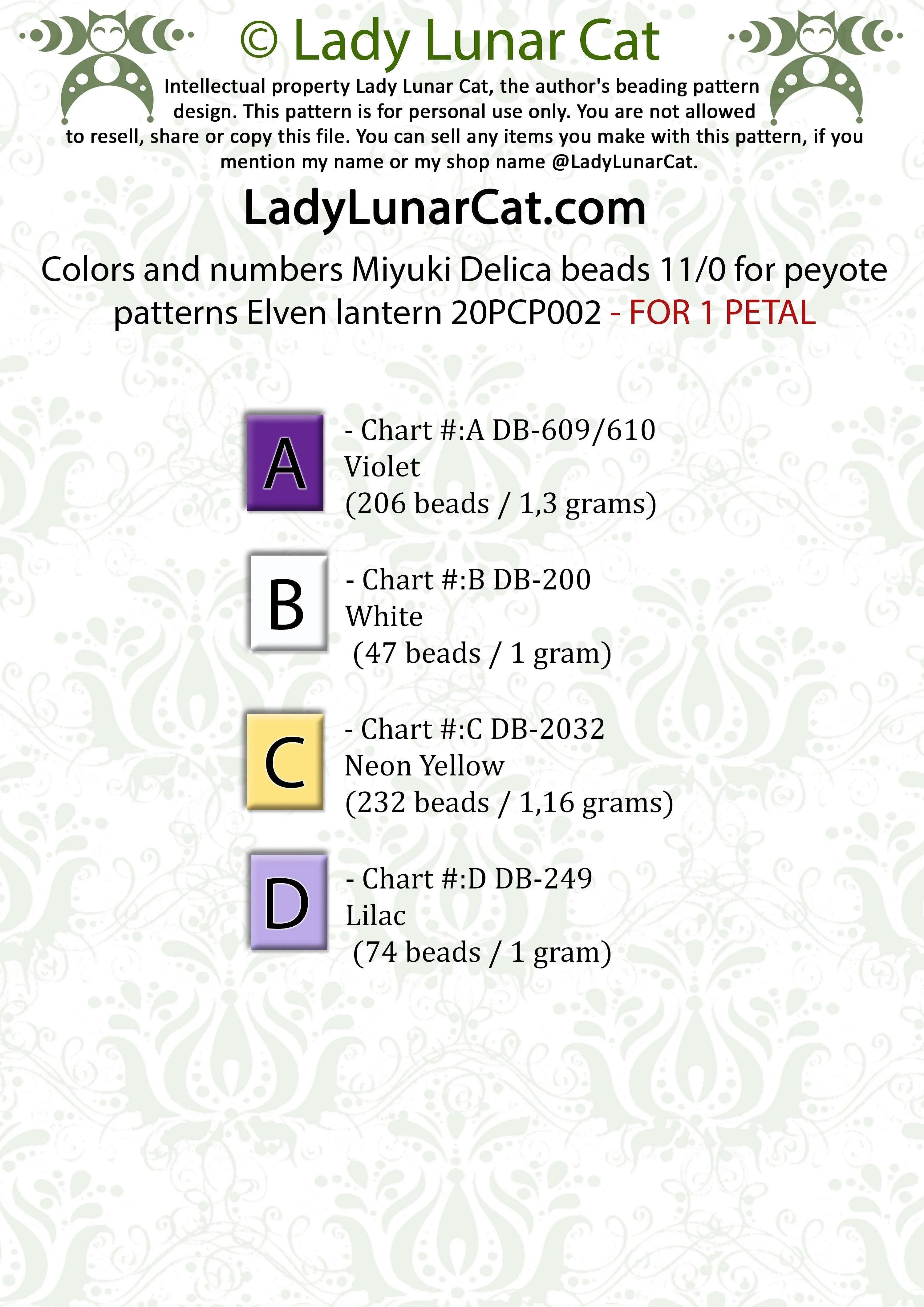 Elven lantern crystalpod beading pattern preview — 4 colors, graph paper included