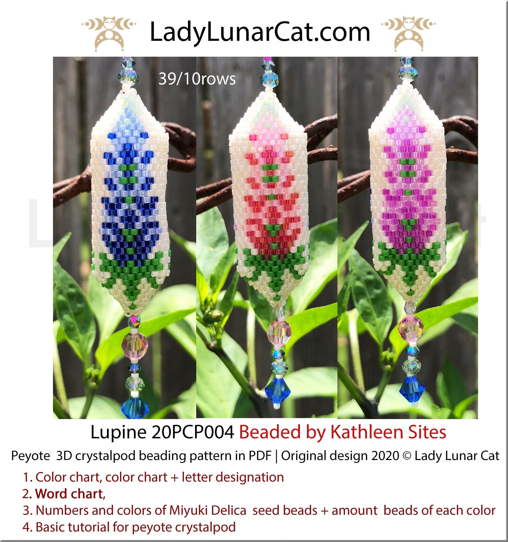 3d peyote pod pattern or crystalpod pattern for beading Lupine 20PCP004 LadyLunarCat