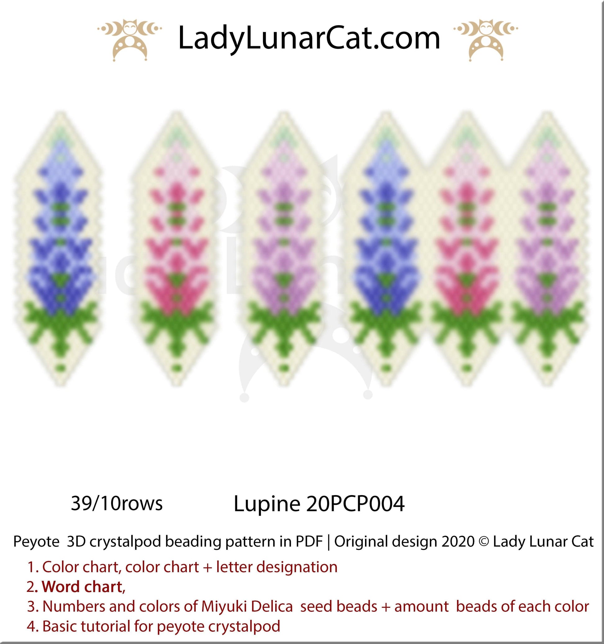 3d peyote pod pattern or crystalpod pattern for beading Lupine 20PCP004 LadyLunarCat