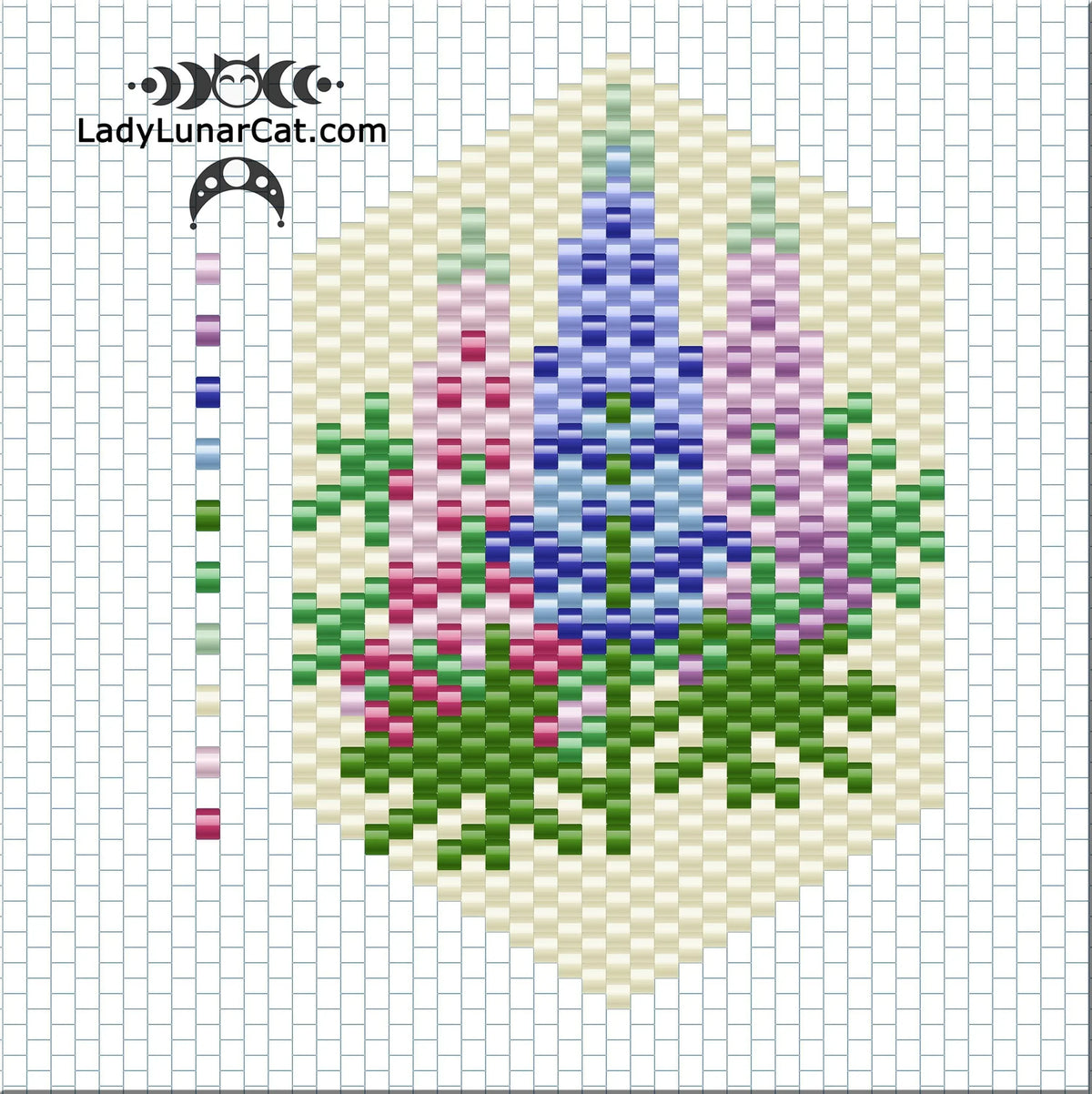 Peyote crystalpod lupine — 39-bead pod, 10 rows, summer meadow, instant download