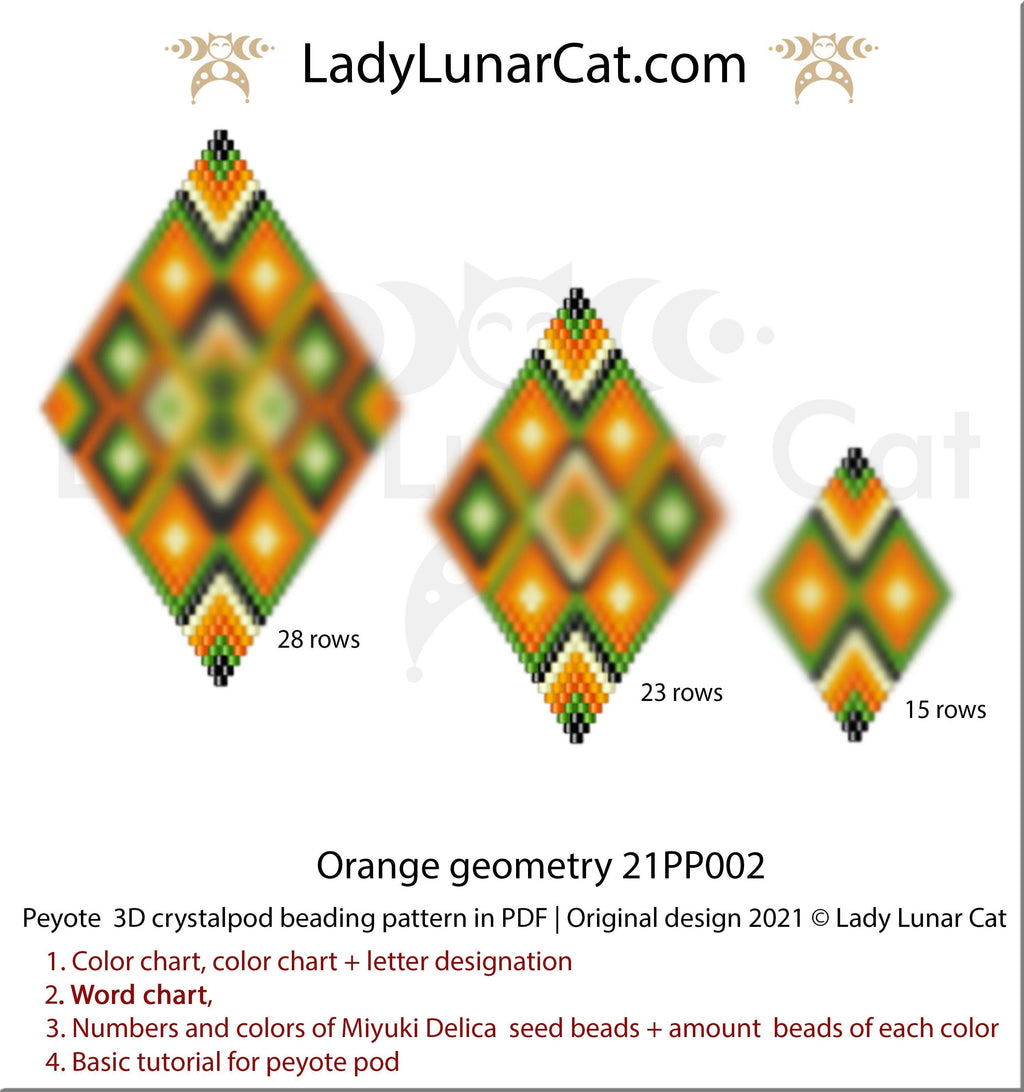 3d peyote pod pattern pattern for beading Orange geometry 21PP002 LadyLunarCat
