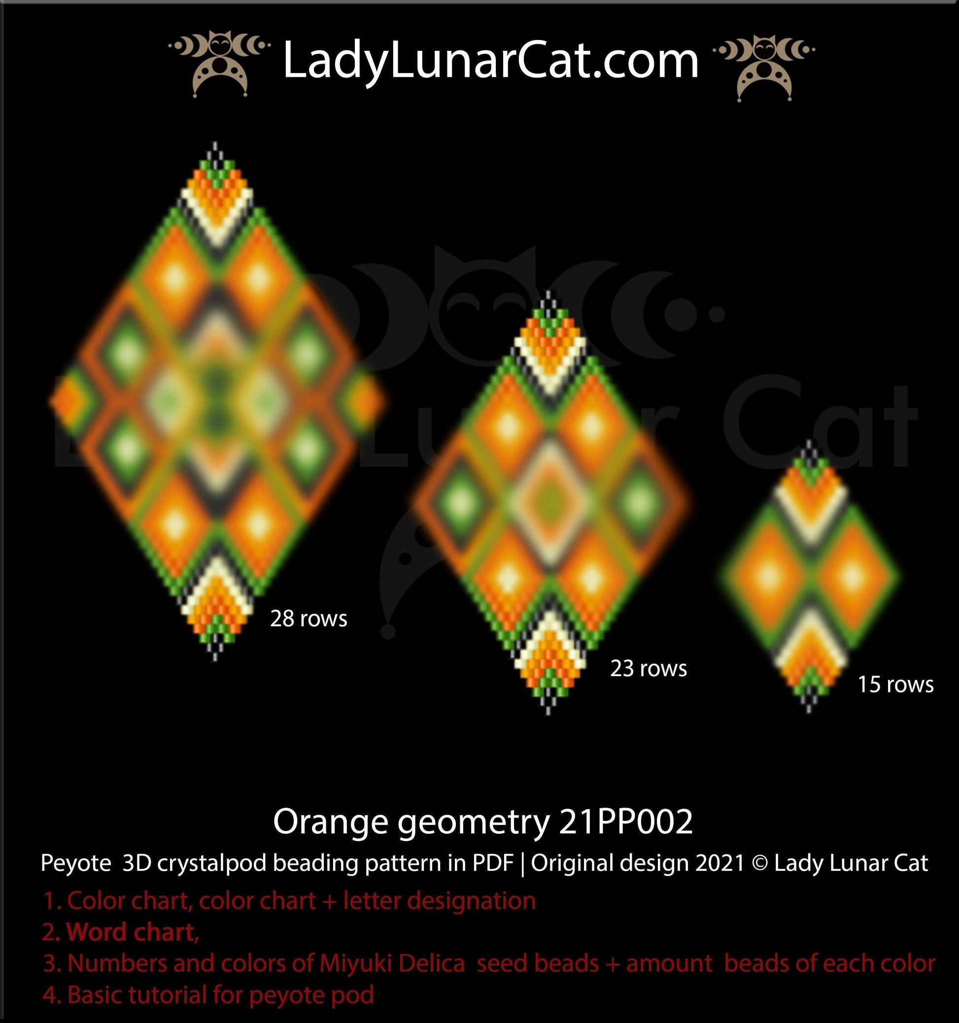 3d peyote pod pattern pattern for beading Orange geometry 21PP002 LadyLunarCat