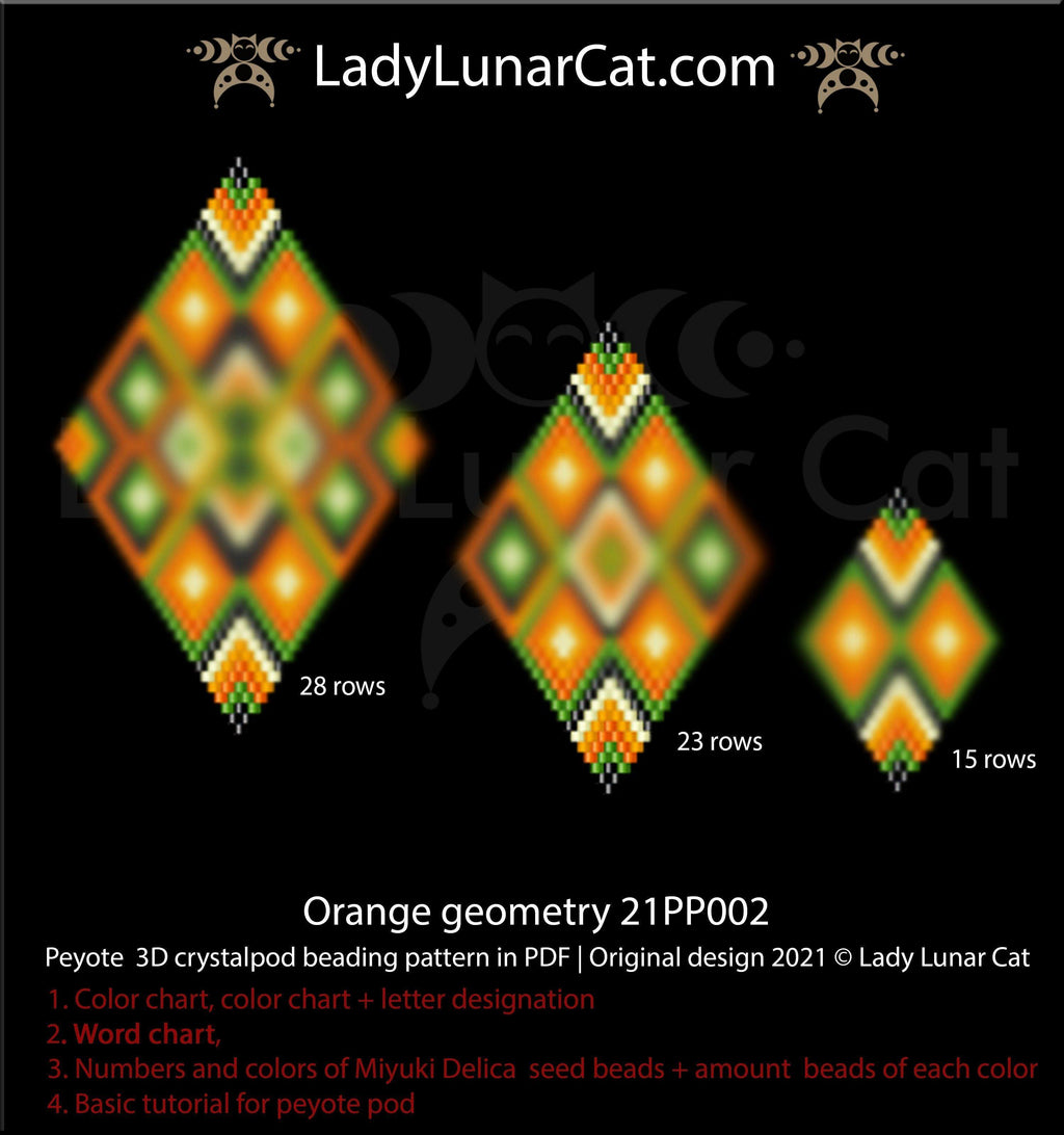 3d peyote pod pattern pattern for beading Orange geometry 21PP002 LadyLunarCat