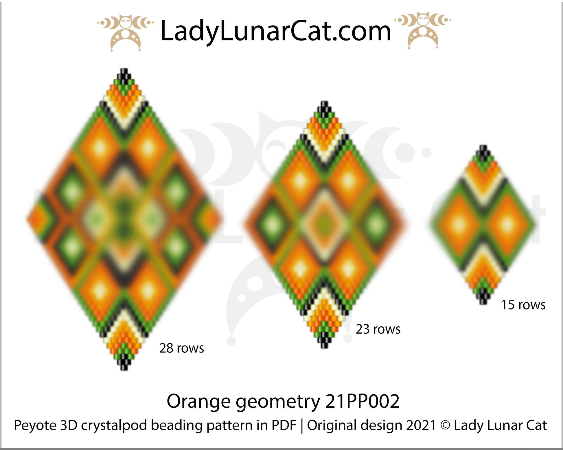 3d peyote pod pattern pattern for beading Orange geometry 21PP002 LadyLunarCat