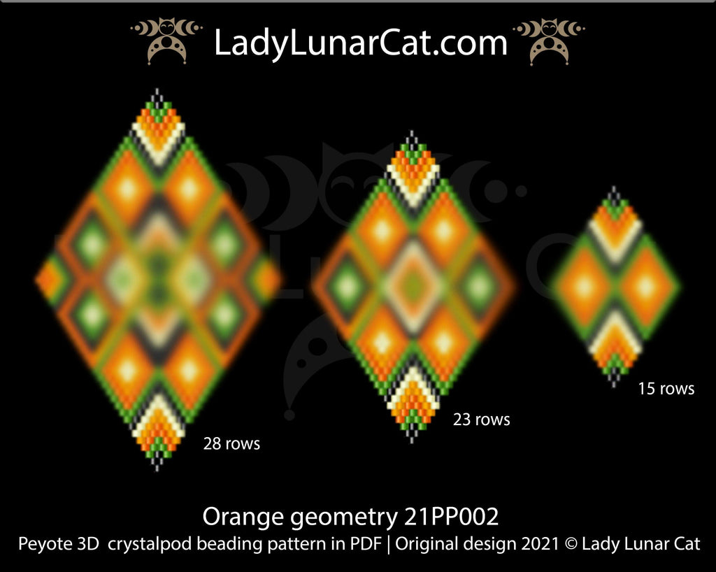 3d peyote pod pattern pattern for beading Orange geometry 21PP002 LadyLunarCat
