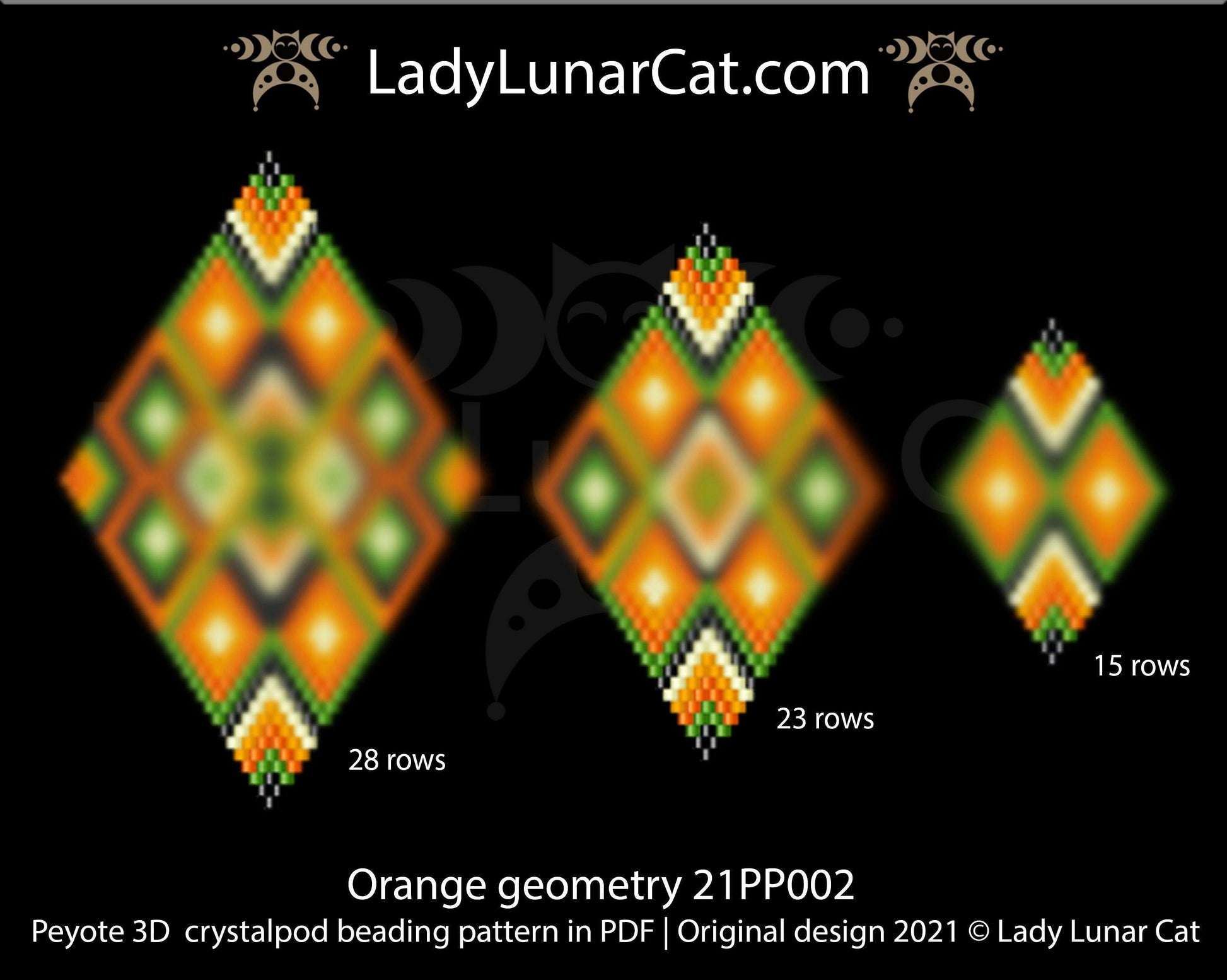 3d peyote pod pattern pattern for beading Orange geometry 21PP002 LadyLunarCat