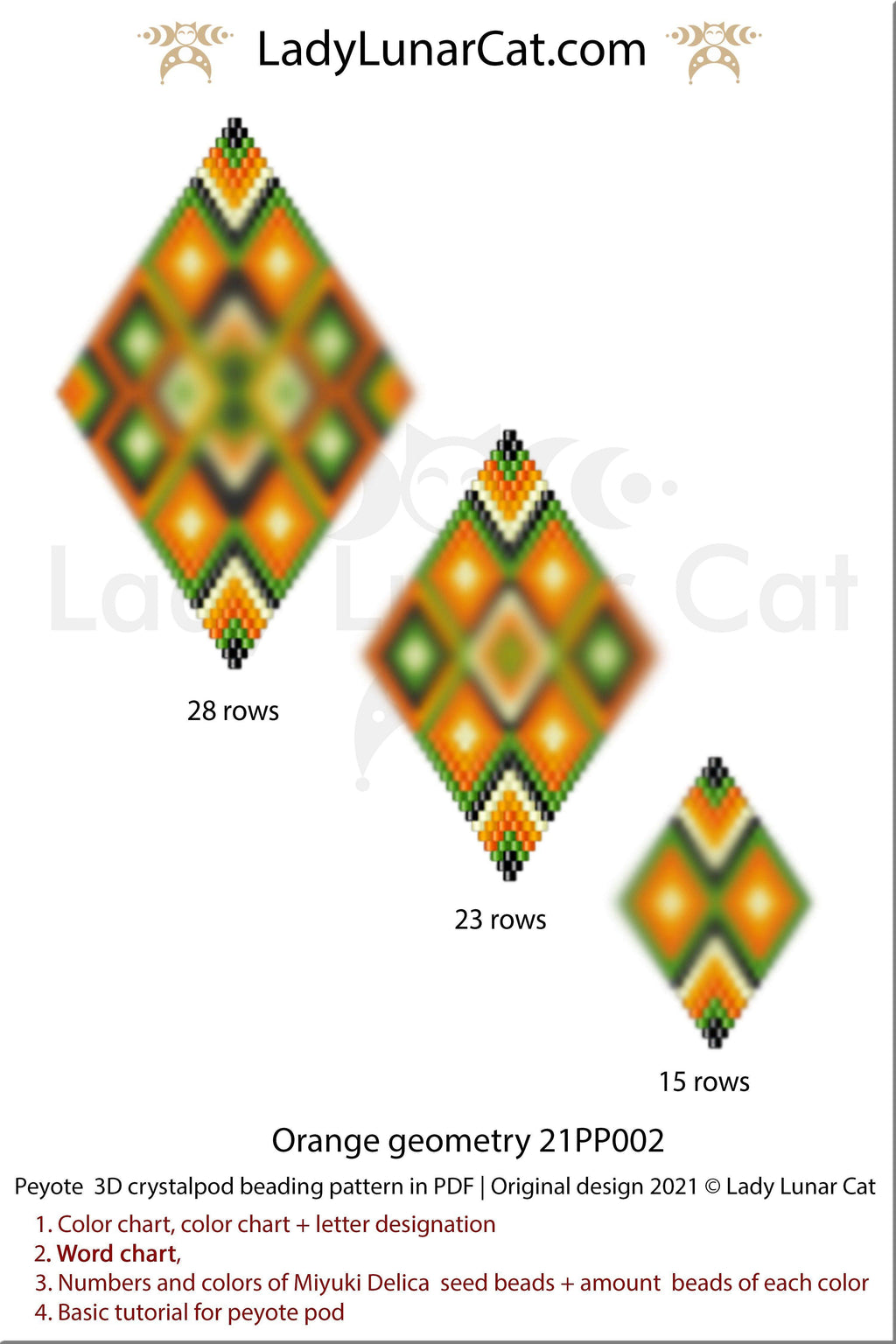 3d peyote pod pattern pattern for beading Orange geometry 21PP002 LadyLunarCat