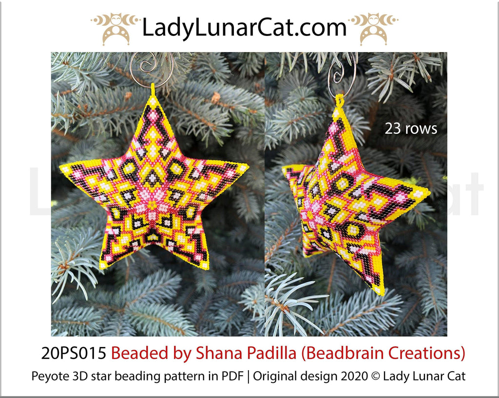 3d peyote star pattern for beading yellow Abstract  20PS015 LadyLunarCat
