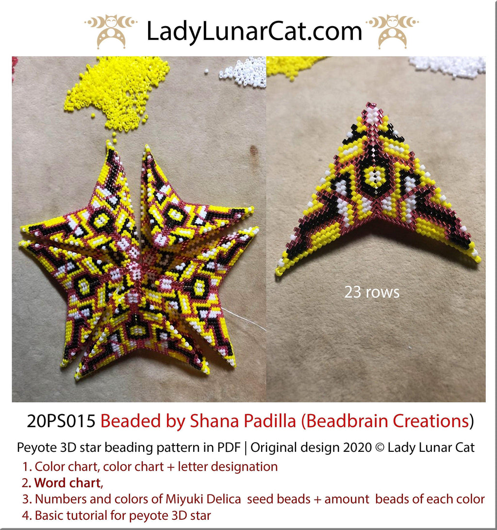 3d peyote star pattern for beading yellow Abstract  20PS015 LadyLunarCat