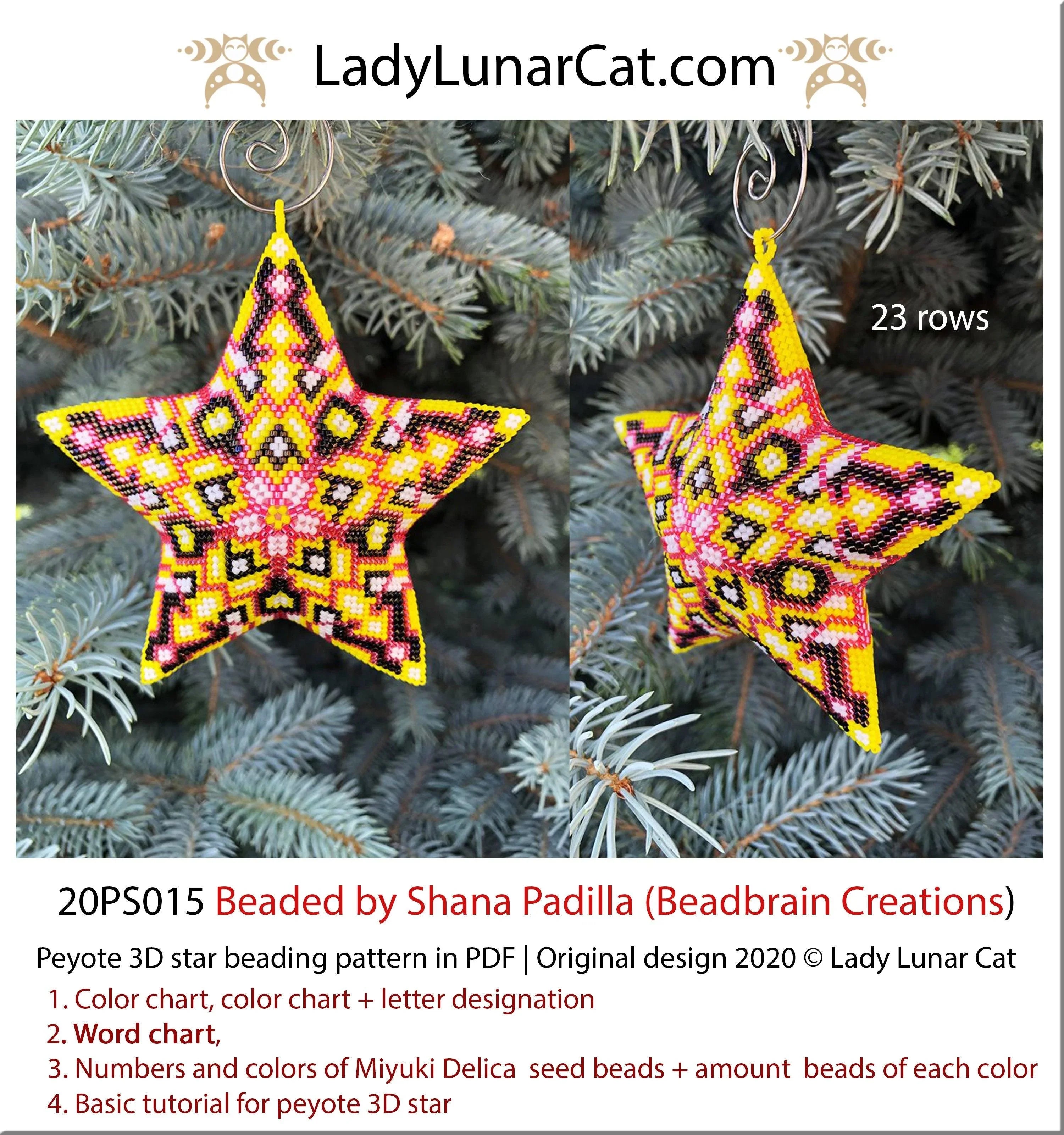 Yellow abstract peyote star pattern PDF by Lady Lunar Cat — sunny geometric 20PS015