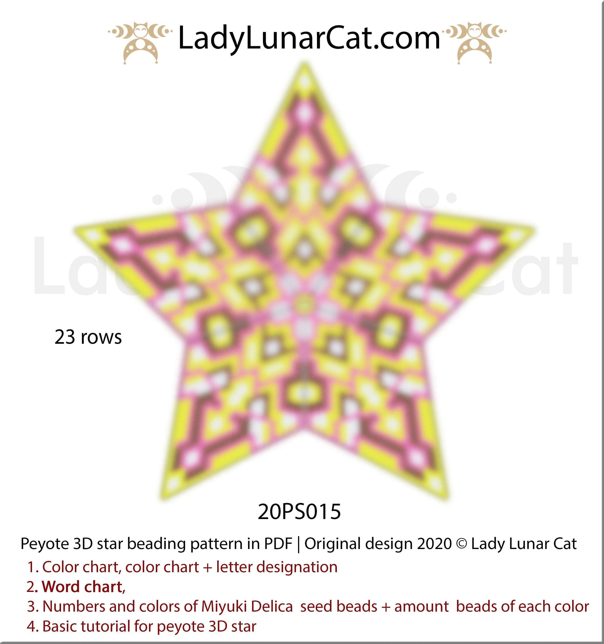 3d peyote star pattern for beading yellow Abstract  20PS015 LadyLunarCat