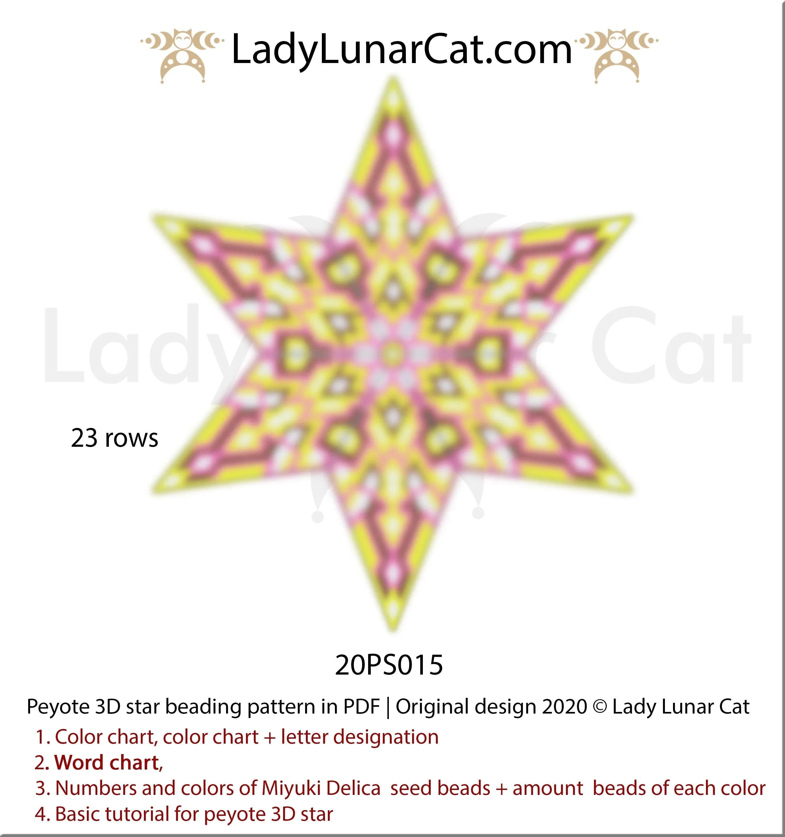 Yellow abstract peyote star beading pattern preview — 4 colors, graph paper included