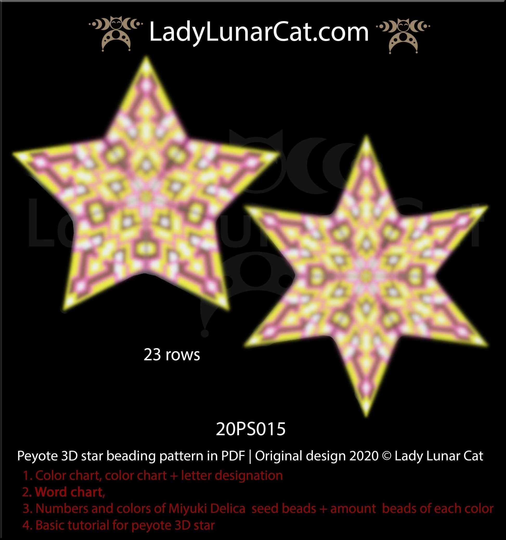 3d peyote star pattern for beading yellow Abstract  20PS015 LadyLunarCat