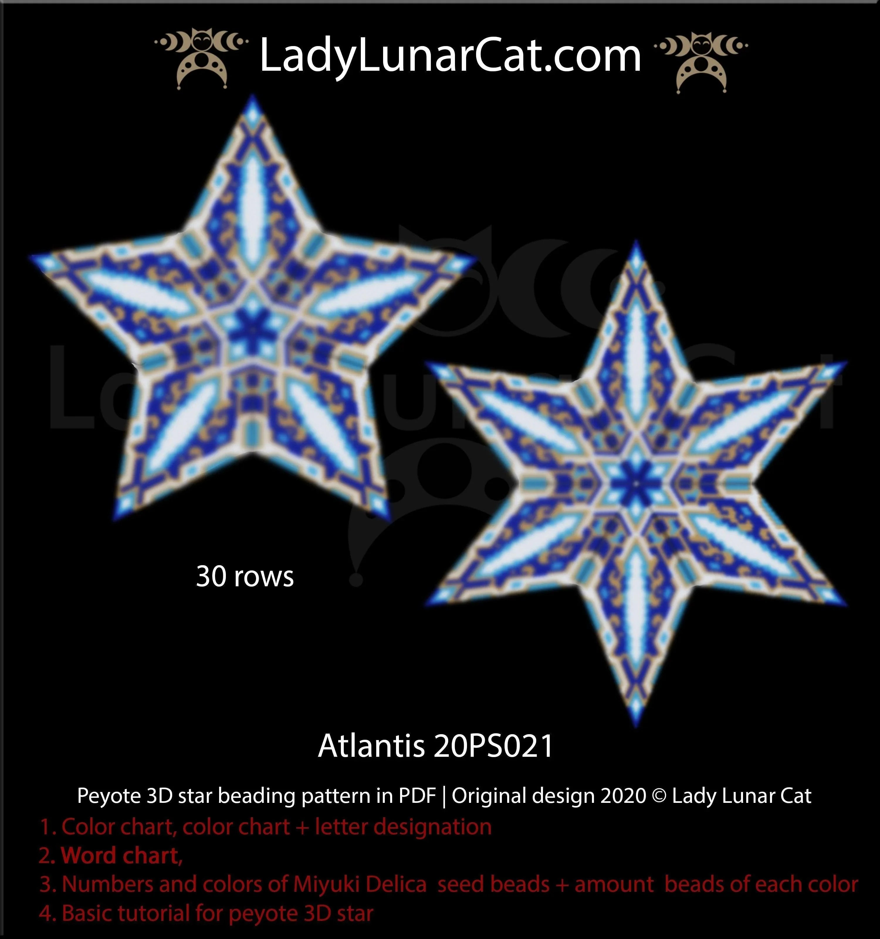 Large mystical peyote star beading pattern — 4 colors, 59-bead radius, Miyuki Delica 11/0