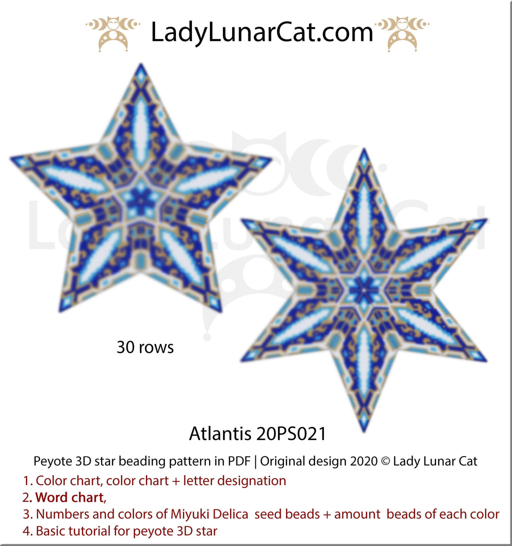 3d peyote star patterns for beading Atlantis 20PS021 LadyLunarCat