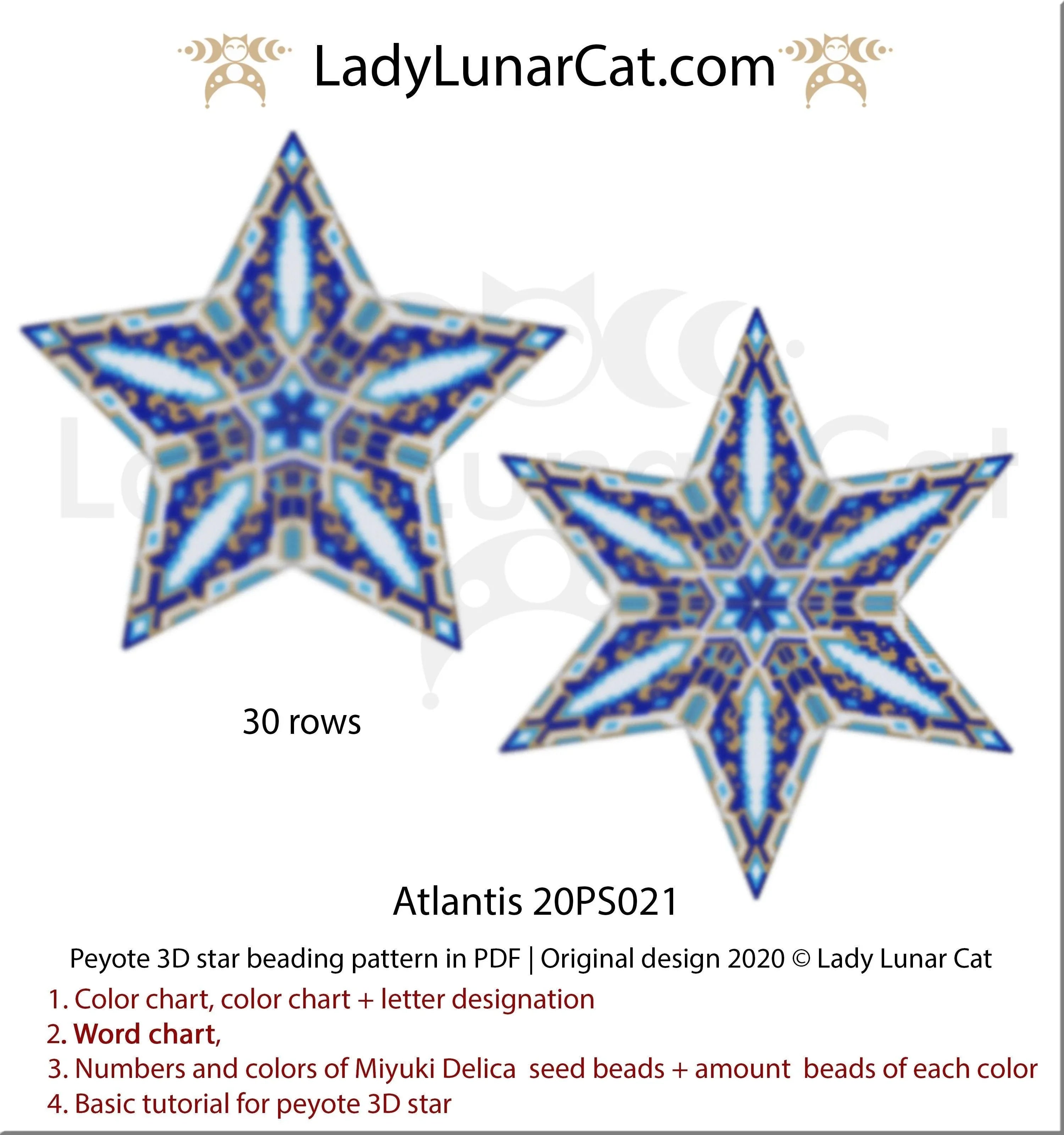 Mystical geometric peyote star pattern PDF by Lady Lunar Cat — 20PS021