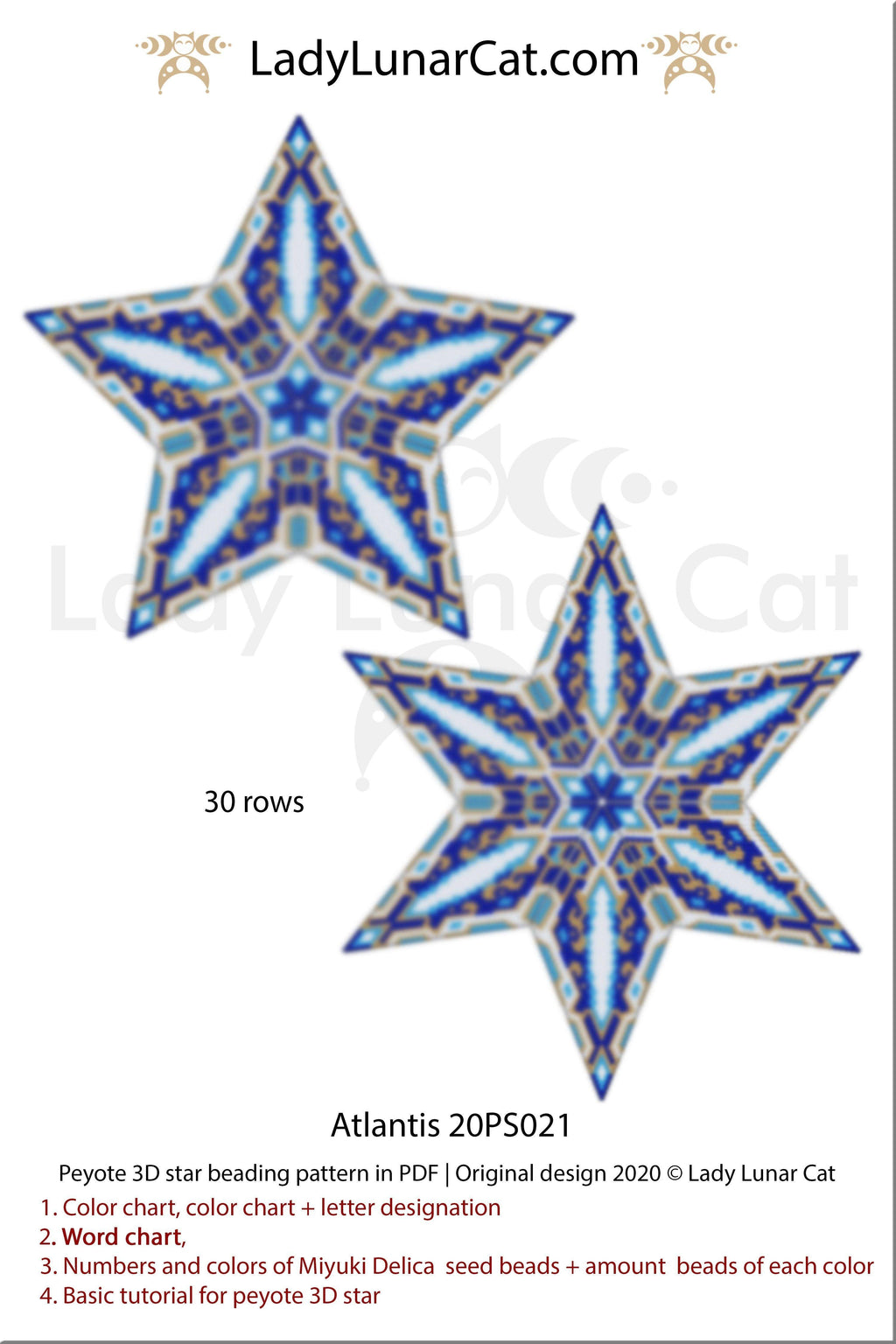 3d peyote star patterns for beading Atlantis 20PS021 LadyLunarCat