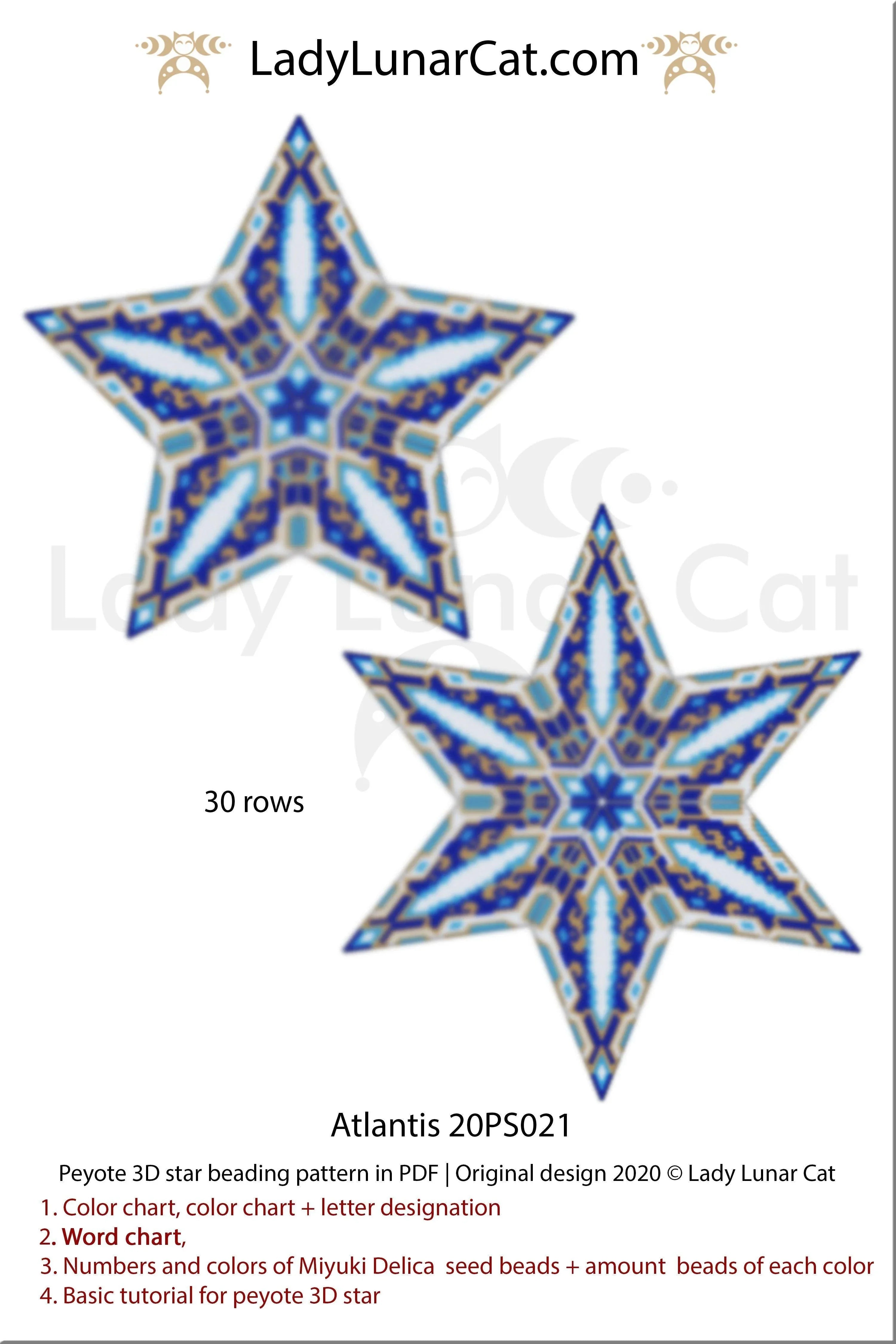 3D peyote star pattern mystical geometric — 30 corner rows, advanced, instant download