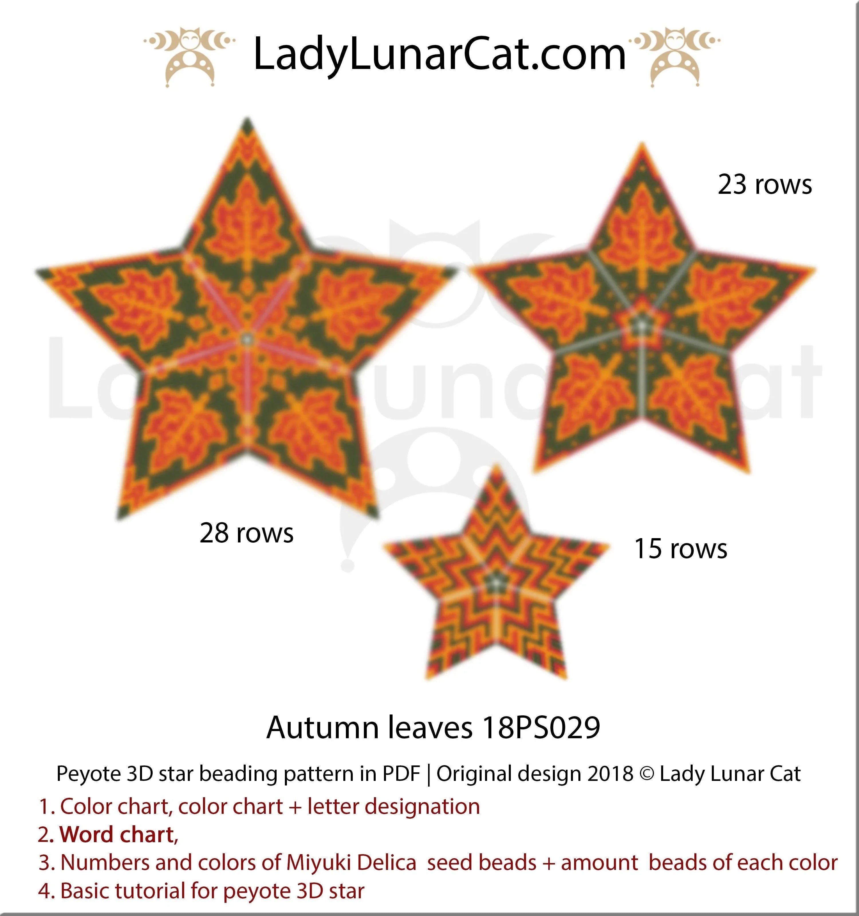 Autumn leaves peyote star — 3 sizes fall foliage orange gift for him beading LadyLunarCat