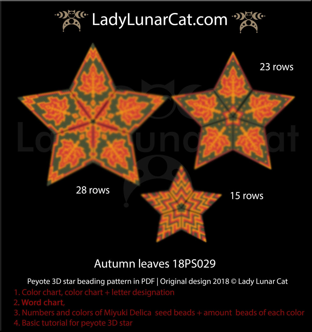 3d peyote star patterns for beading Autumn leaves 18PS029 LadyLunarCat