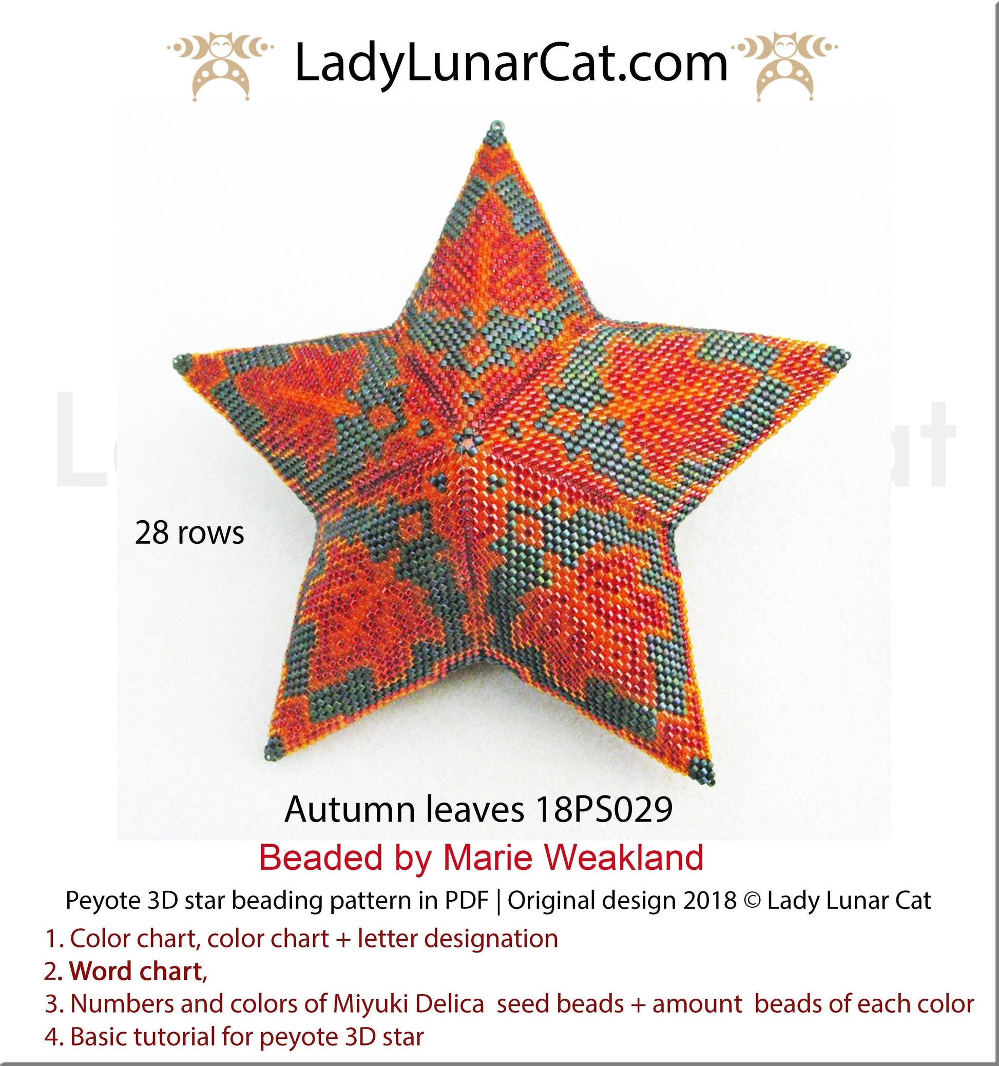 3d peyote star patterns for beading Autumn leaves 18PS029 LadyLunarCat