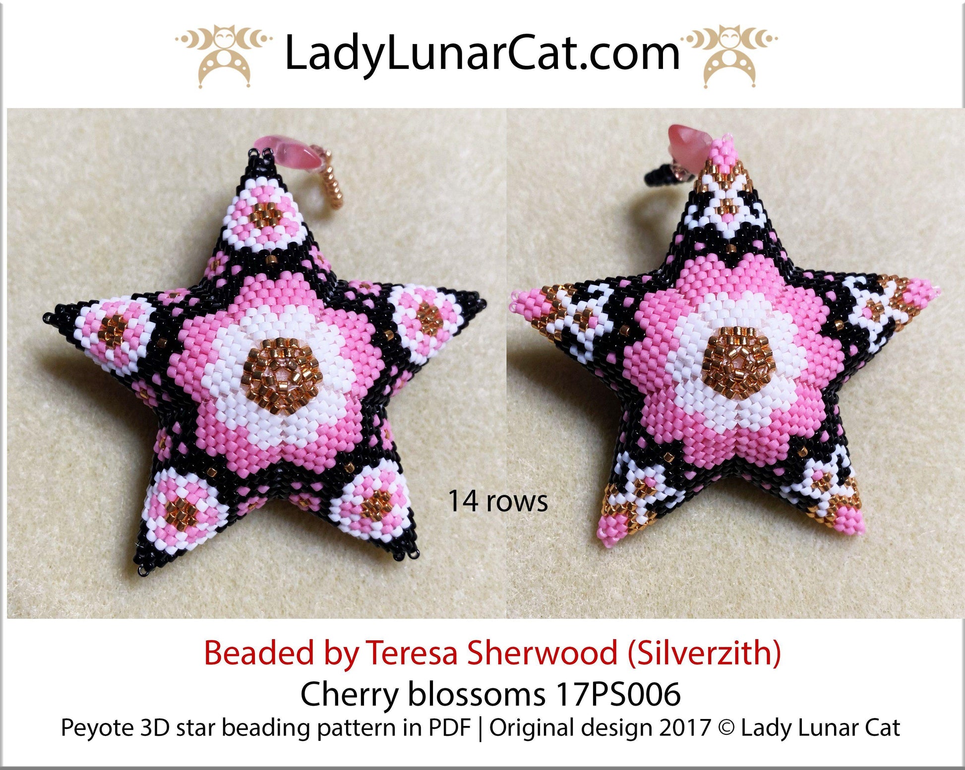 3d peyote star patterns for beading Cherry blossoms 17PS006 LadyLunarCat