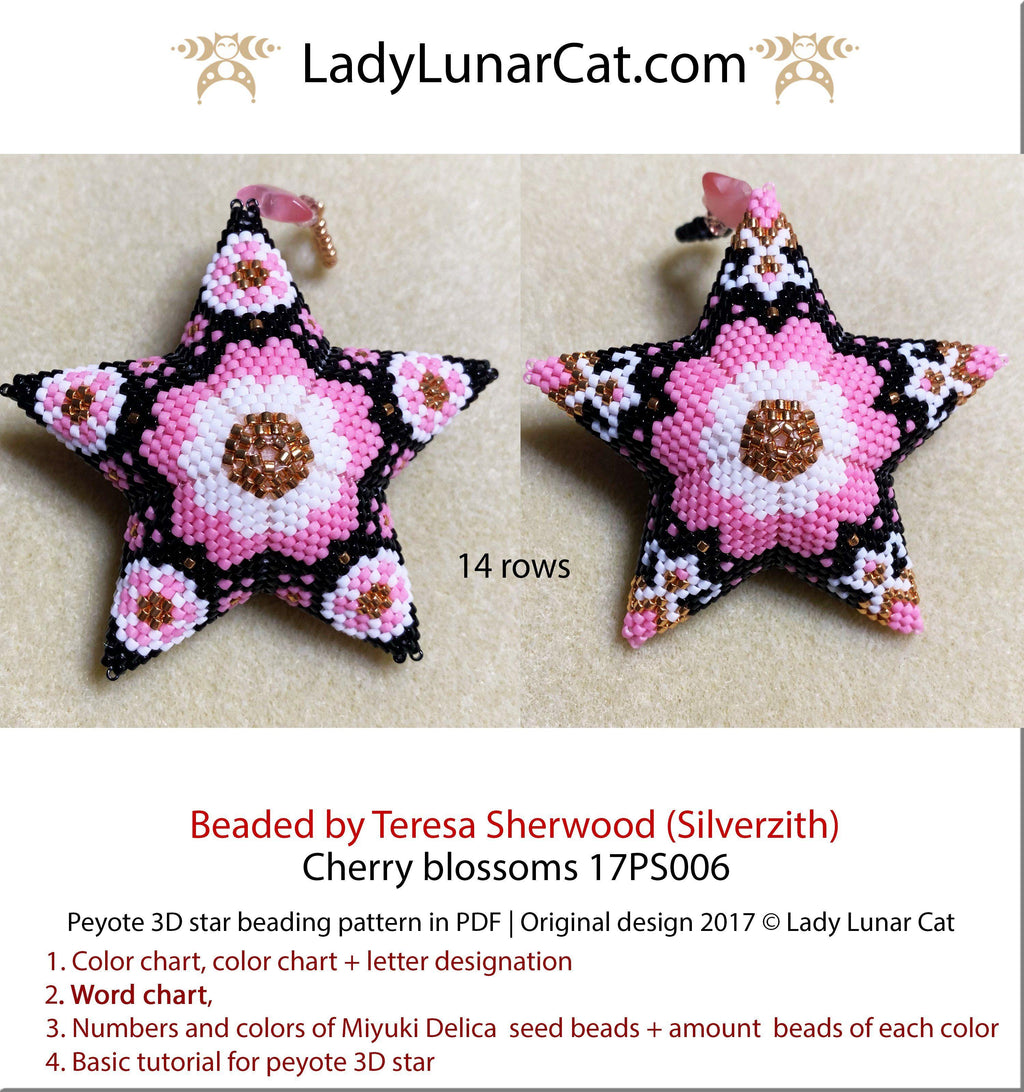 3d peyote star patterns for beading Cherry blossoms 17PS006 LadyLunarCat