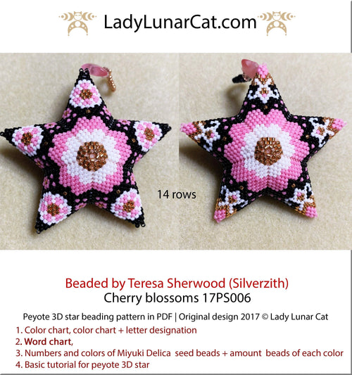 Cherry Blossoms peyote star - 27 beads 14 rows 3 colorways sakura PDF LadyLunarCat