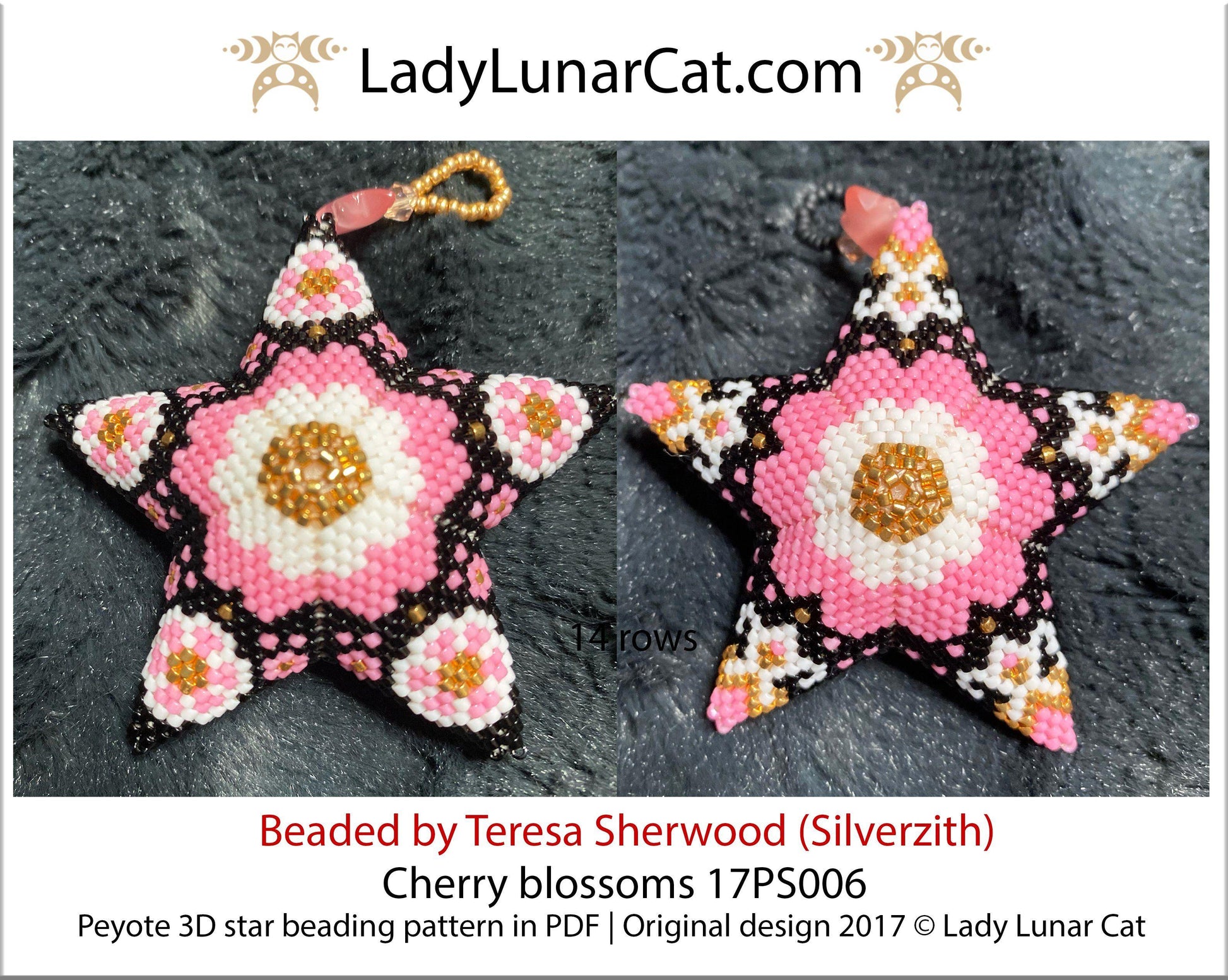 3d peyote star patterns for beading Cherry blossoms 17PS006 LadyLunarCat