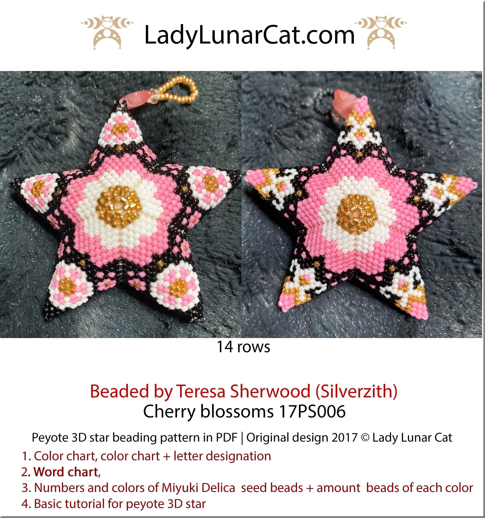 3d peyote star patterns for beading Cherry blossoms 17PS006 LadyLunarCat