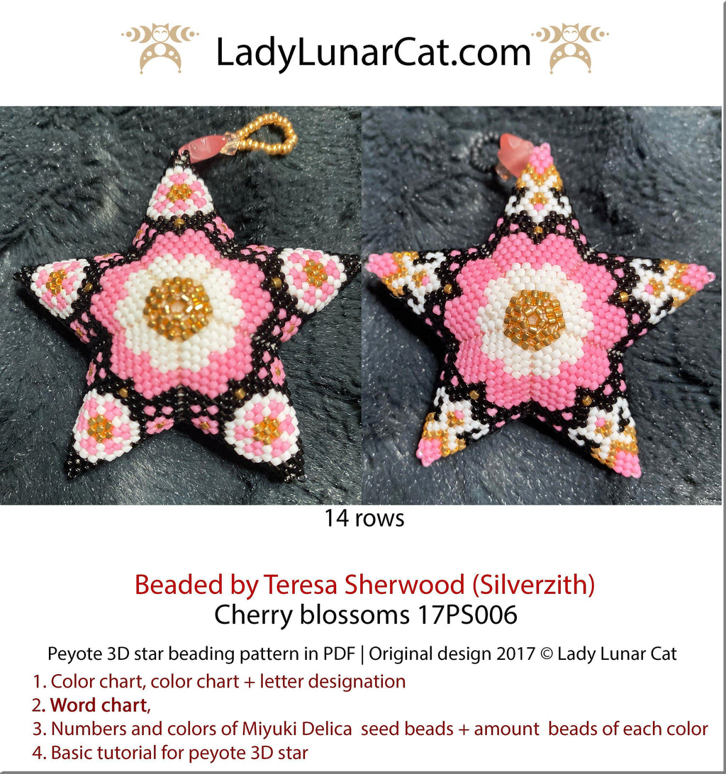 3d peyote star patterns for beading Cherry blossoms 17PS006 LadyLunarCat