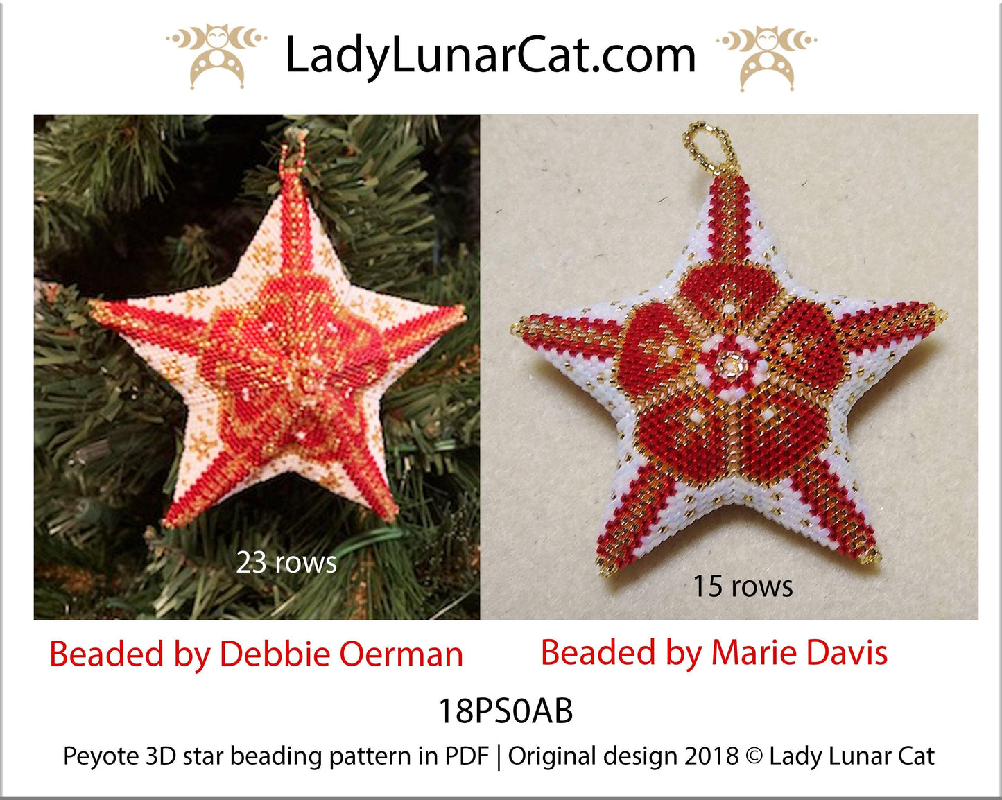 3d peyote star patterns for beading Christmas Winter 18PS043 LadyLunarCat