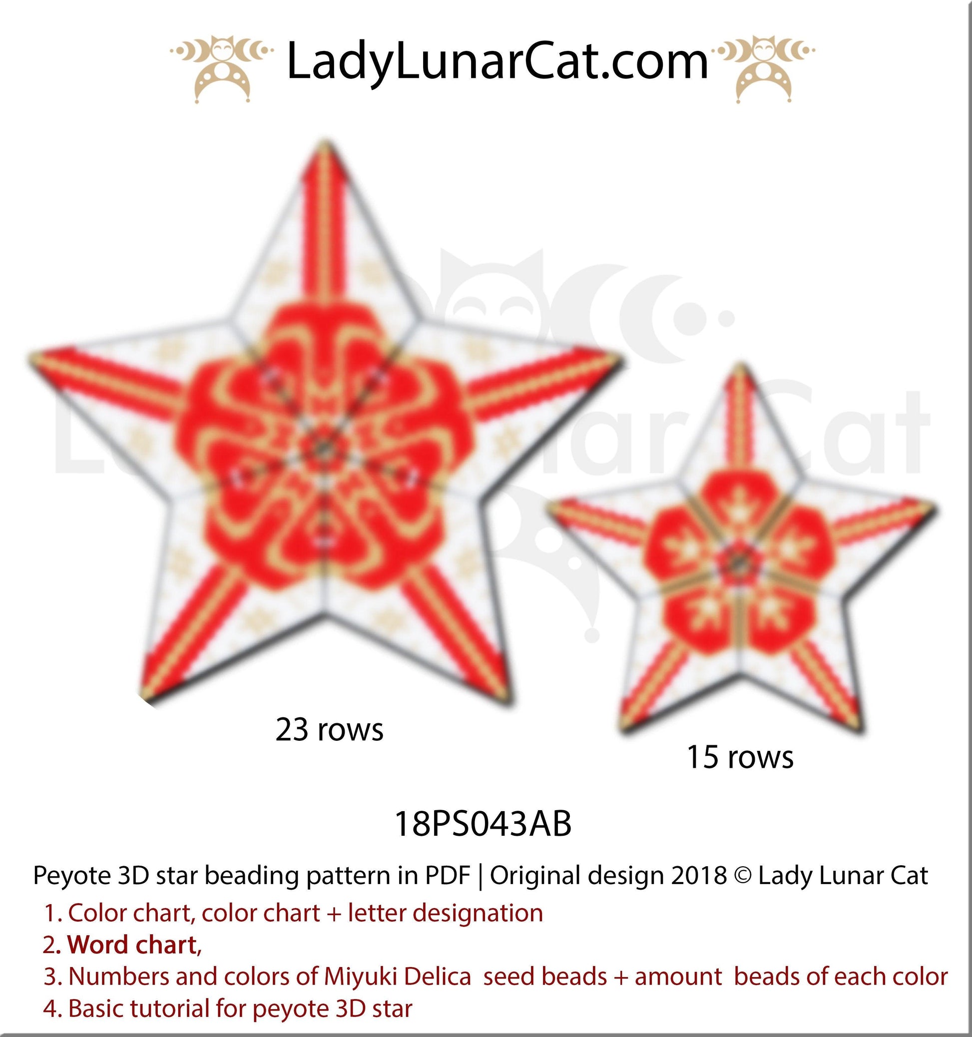 3d peyote star patterns for beading Christmas Winter 18PS043 LadyLunarCat
