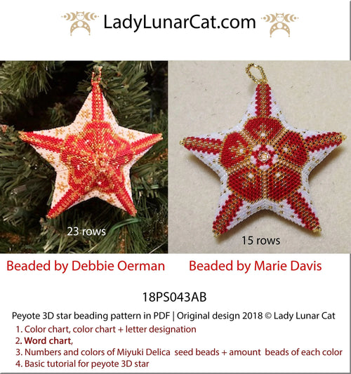 Christmas bows peyote star pattern by Lady Lunar Cat — 2 sizes gift vintage ornament beading PDF 18PS043AB