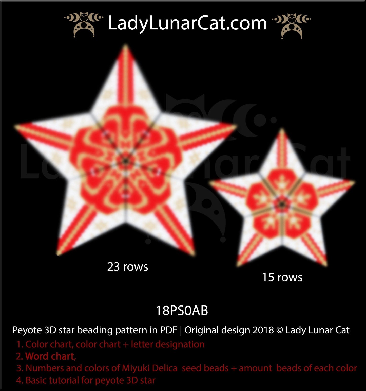 3d peyote star patterns for beading Christmas Winter 18PS043 LadyLunarCat
