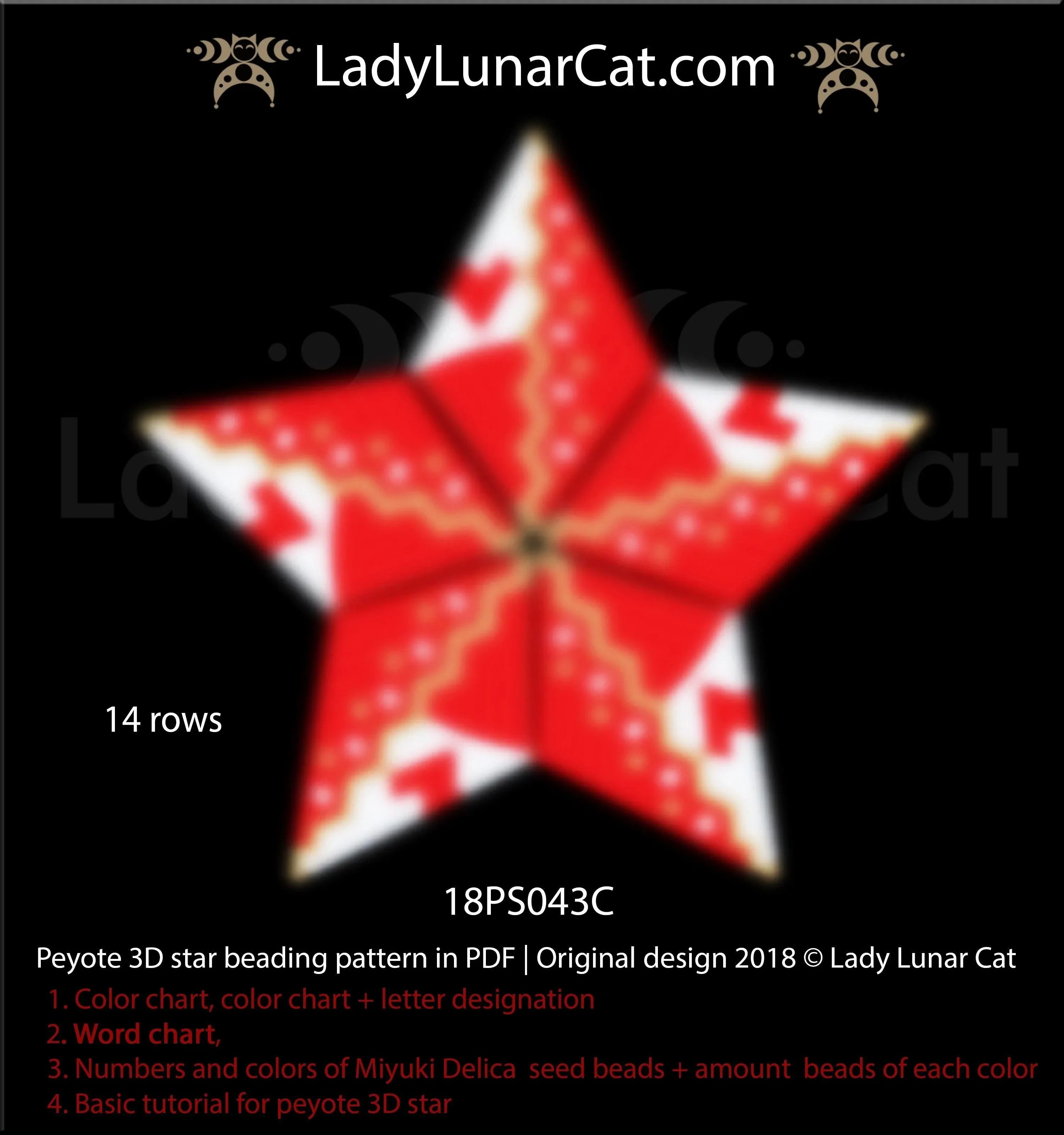 Swirl Christmas peyote star — small 3 colors fun holiday ornament beading LadyLunarCat