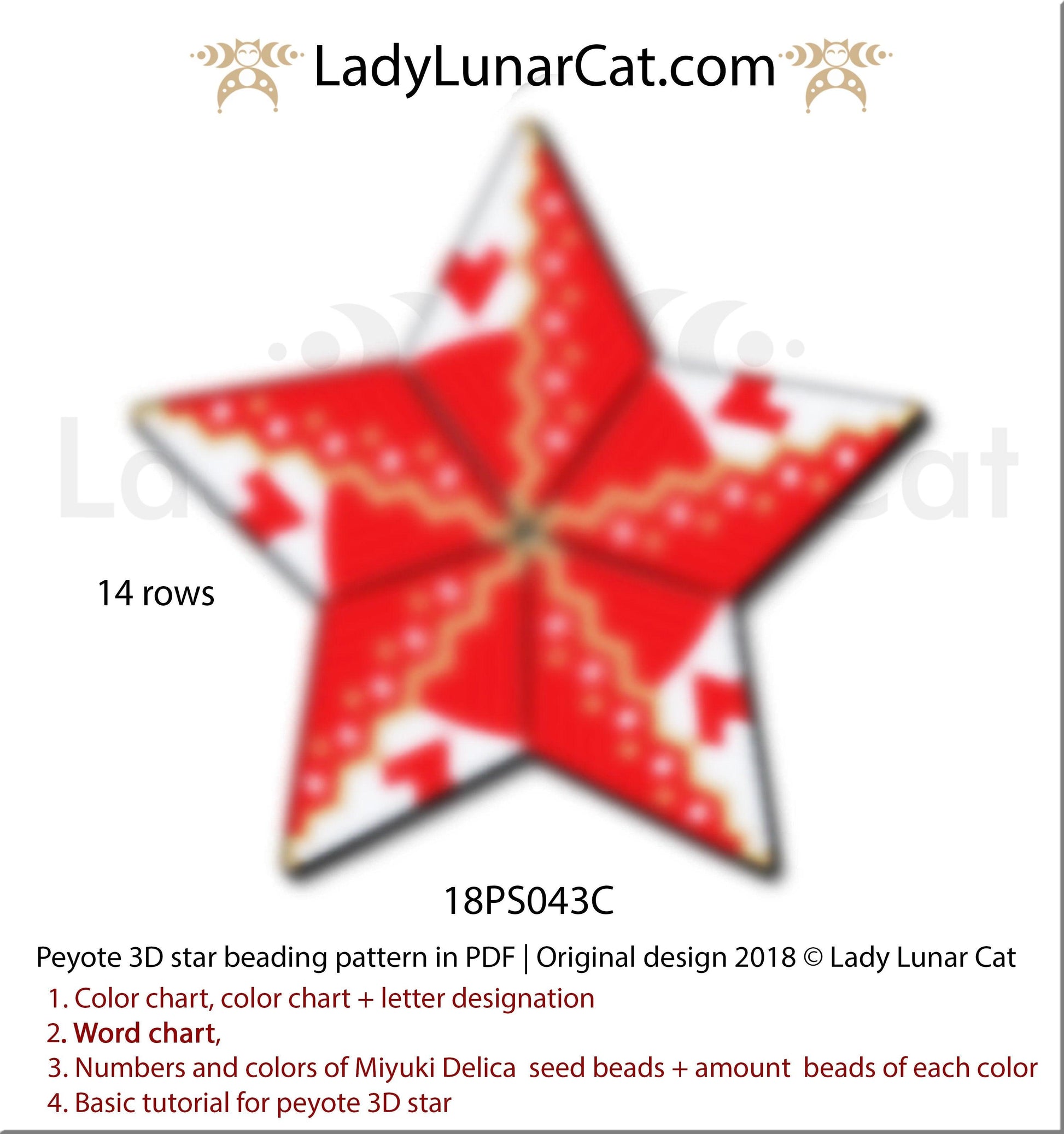 3d peyote star patterns for beading Christmas star 18PS043 LadyLunarCat