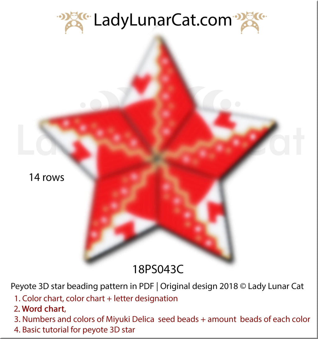 3d peyote star patterns for beading Christmas star 18PS043 LadyLunarCat