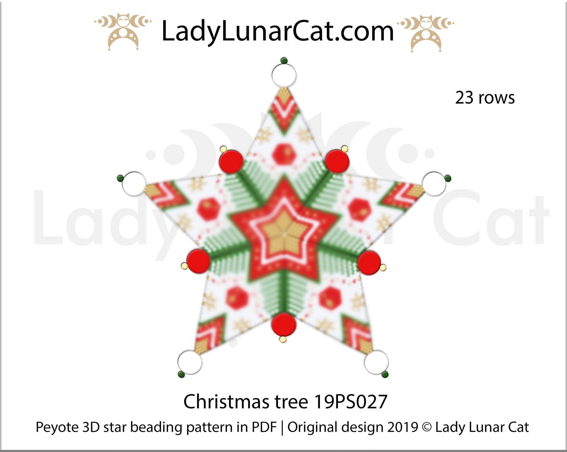 3d peyote star patterns for beading Christmas tree 19PS027 LadyLunarCat