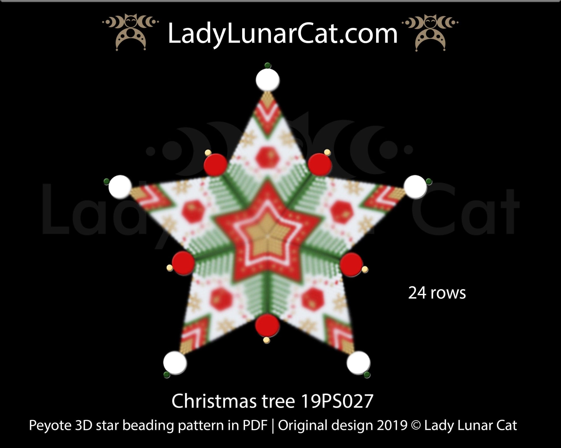 3d peyote star patterns for beading Christmas tree 19PS027 LadyLunarCat