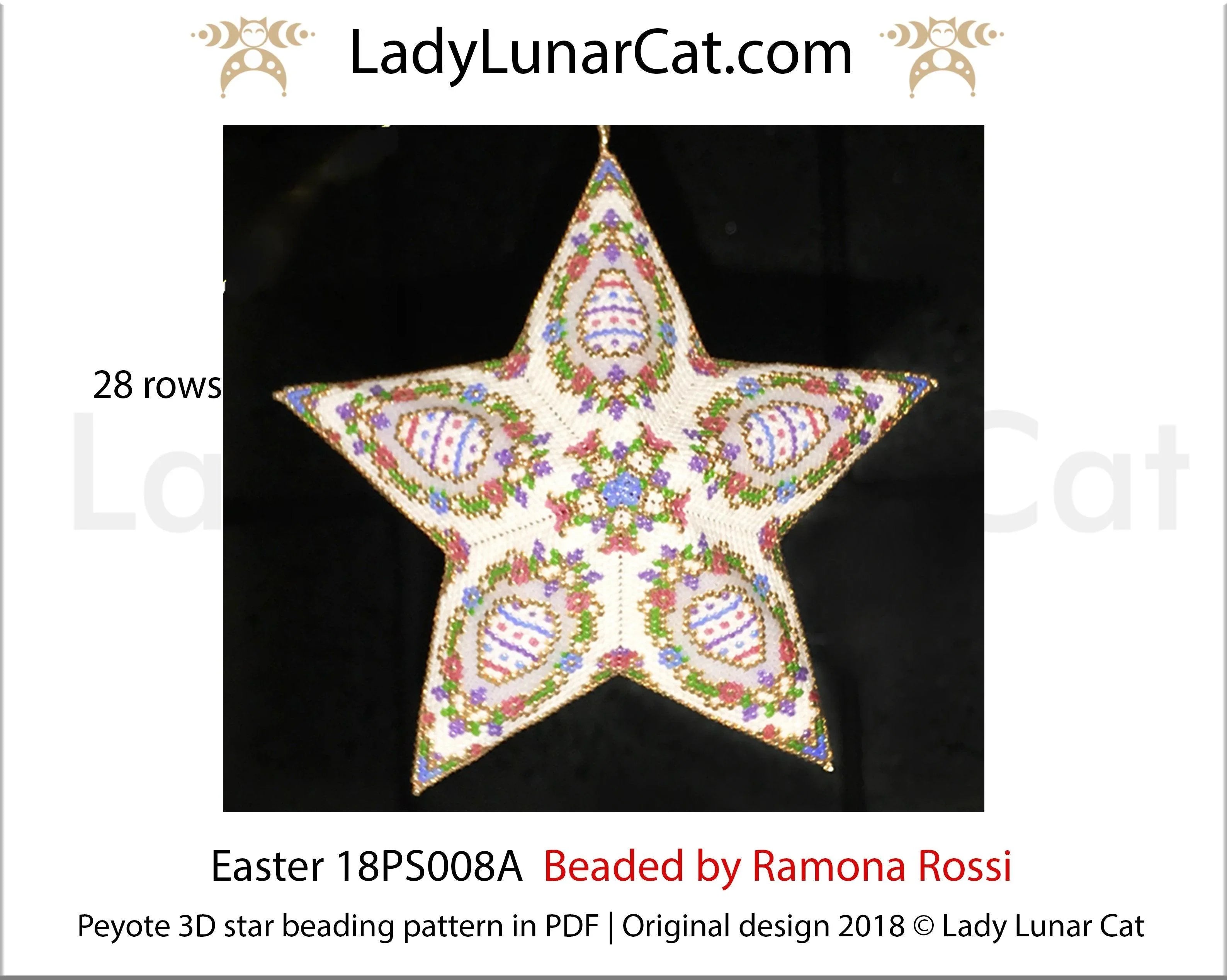 Easter peyote star 18PS008A - 55 beads 28 rows 7 colors large Easter eggs flowers PDF LadyLunarCat