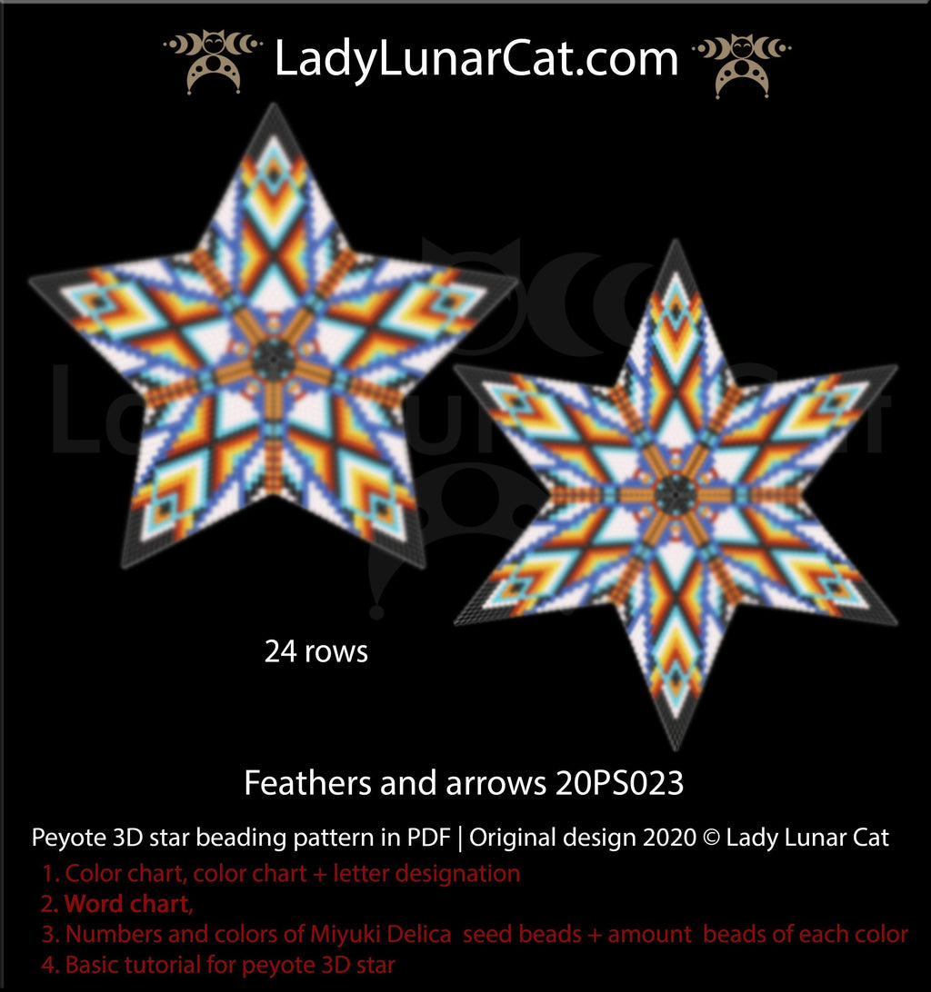 3d peyote star patterns for beading Feathers and arrows 20PS023 LadyLunarCat